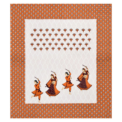 Garba Dance Print Cotton Bedsheet – Orange Ethnic Folk Art Design