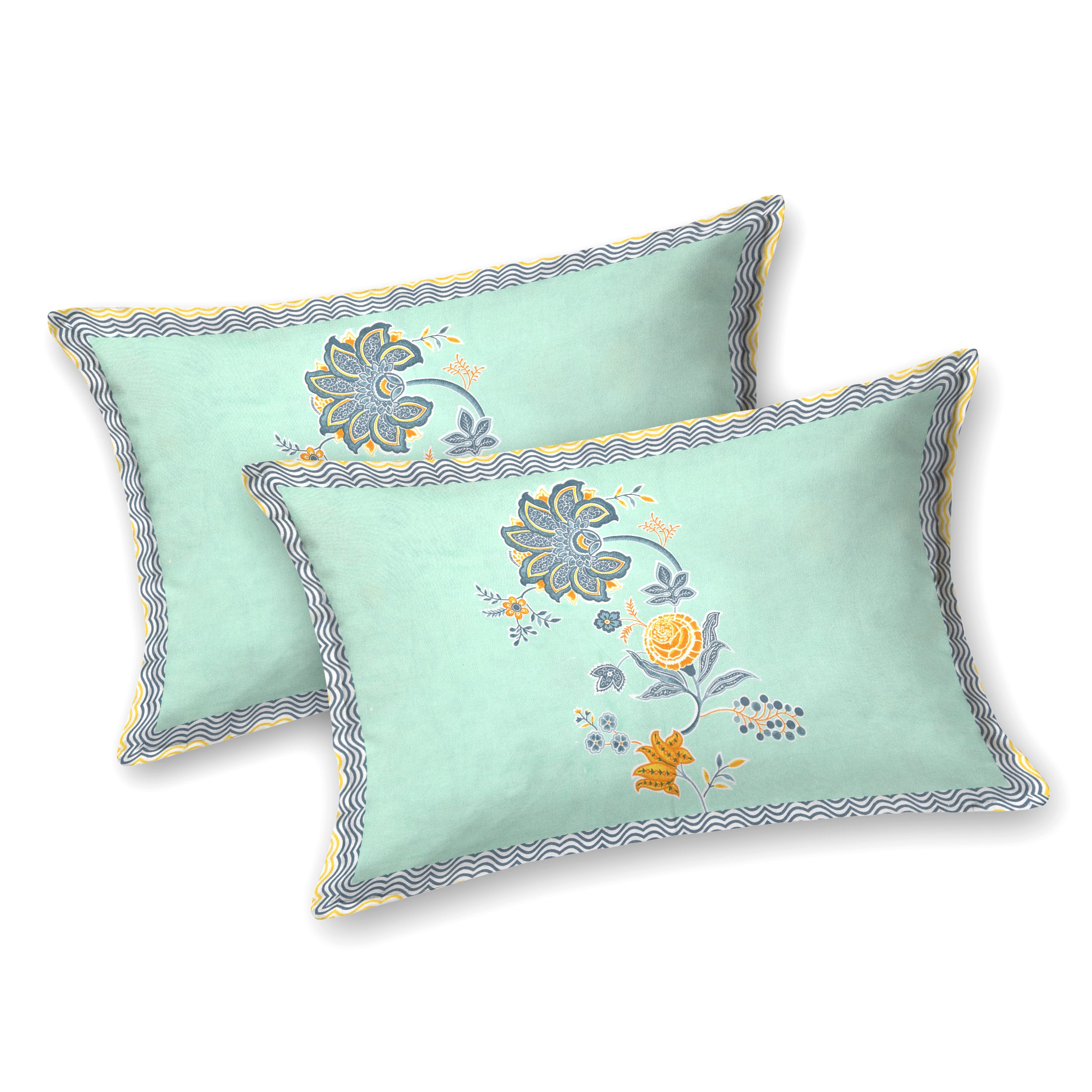 Mint Green Jaipuri Floral Print King Size Bedsheet