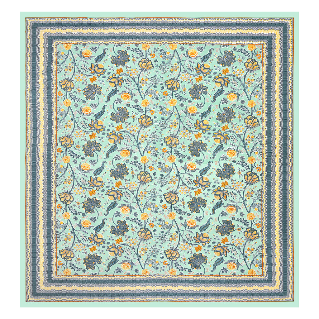 Mint Green Jaipuri Floral Print King Size Bedsheet