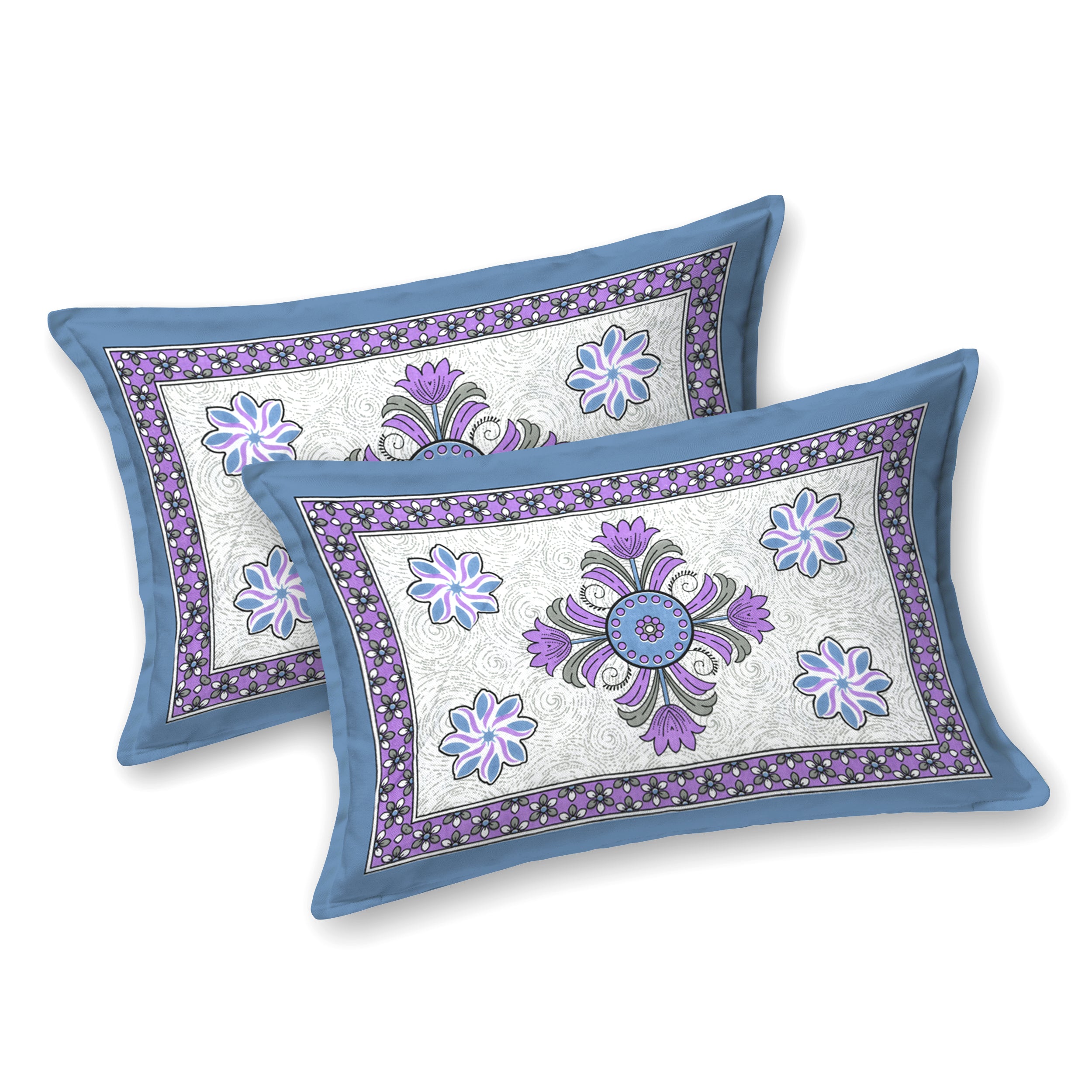 Royal Bloom Cotton Bedsheet – Purple Blue