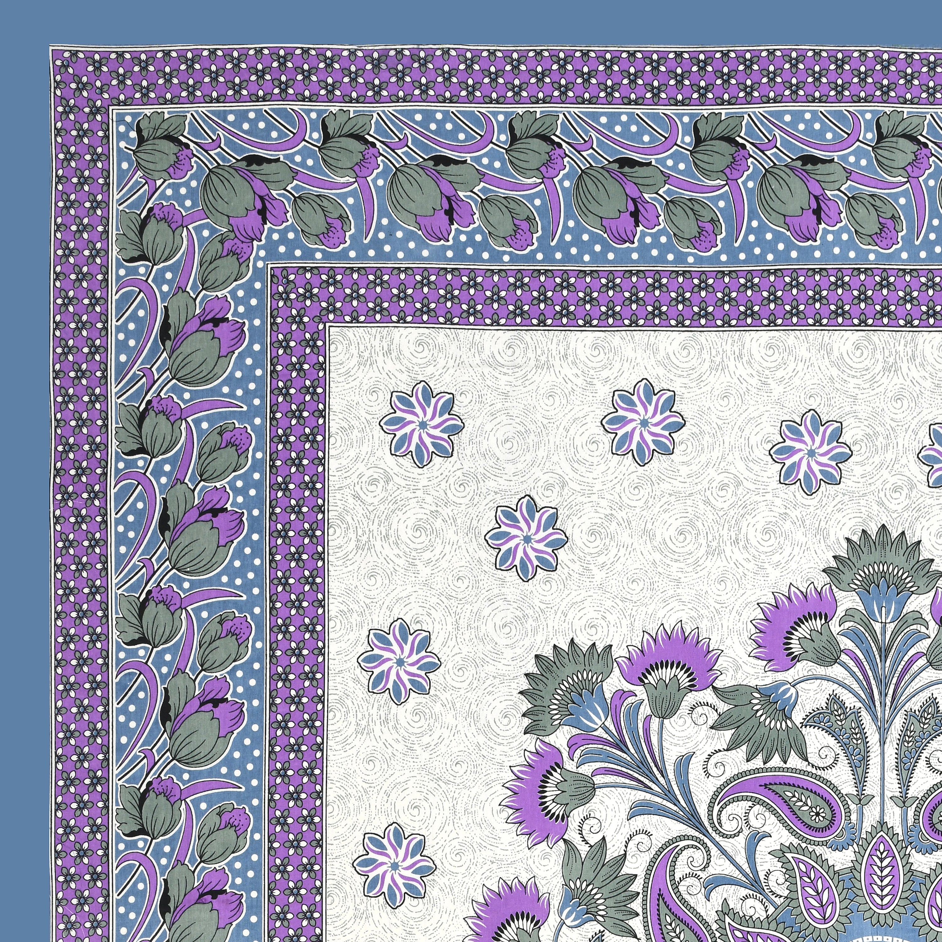 Royal Bloom Cotton Bedsheet – Purple Blue
