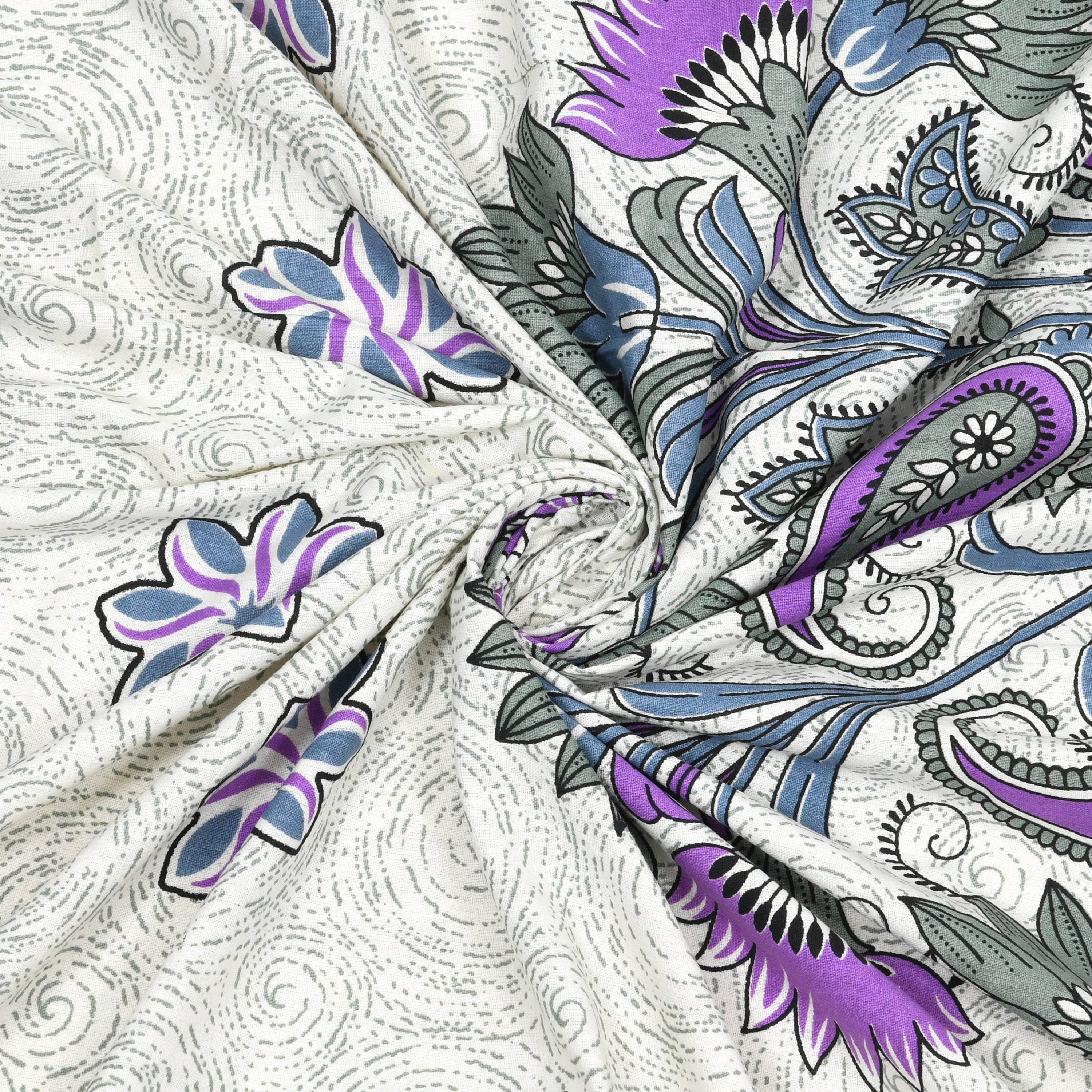 Royal Bloom Cotton Bedsheet – Purple Blue
