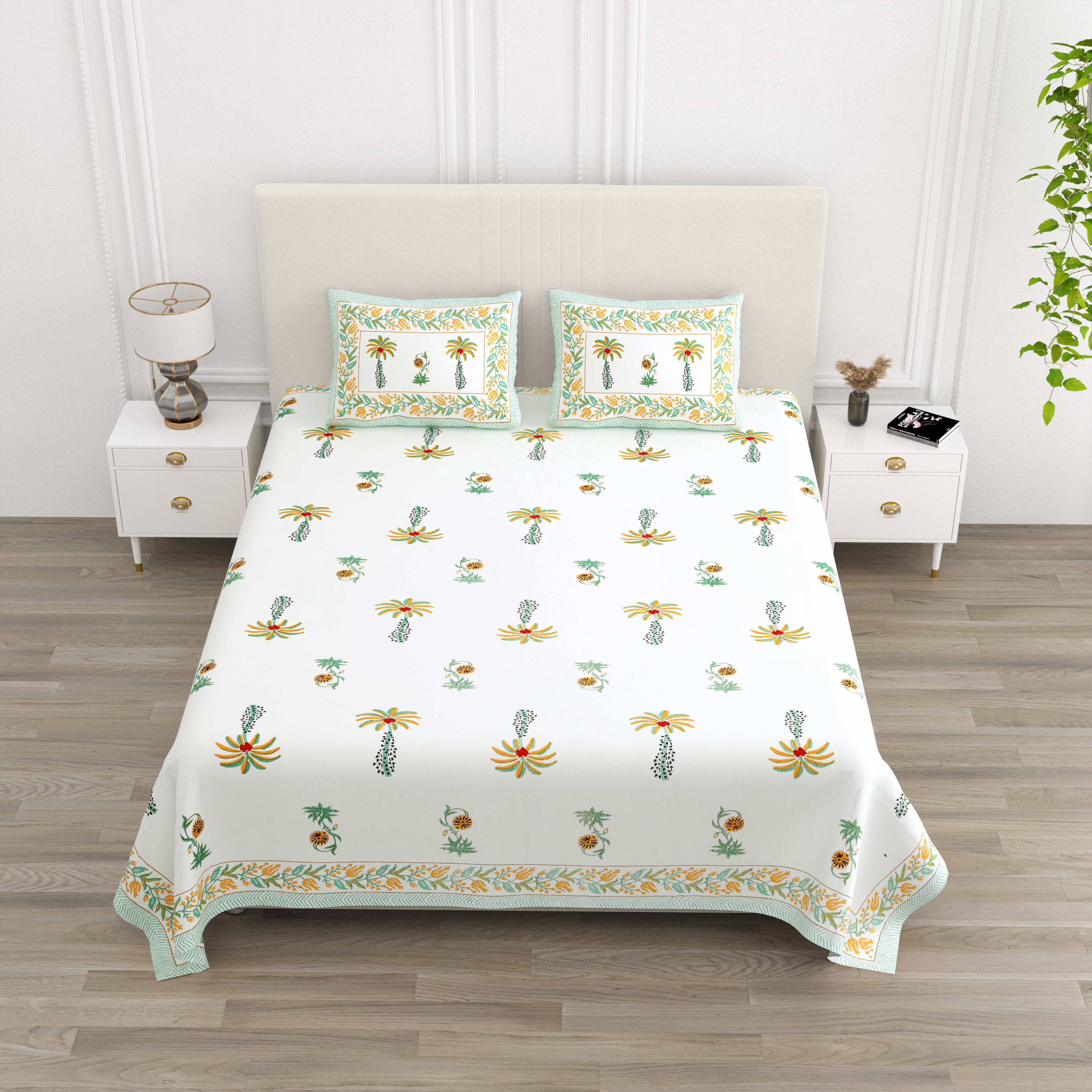 Palm Paradise King Size Bedsheet – Yellow Green