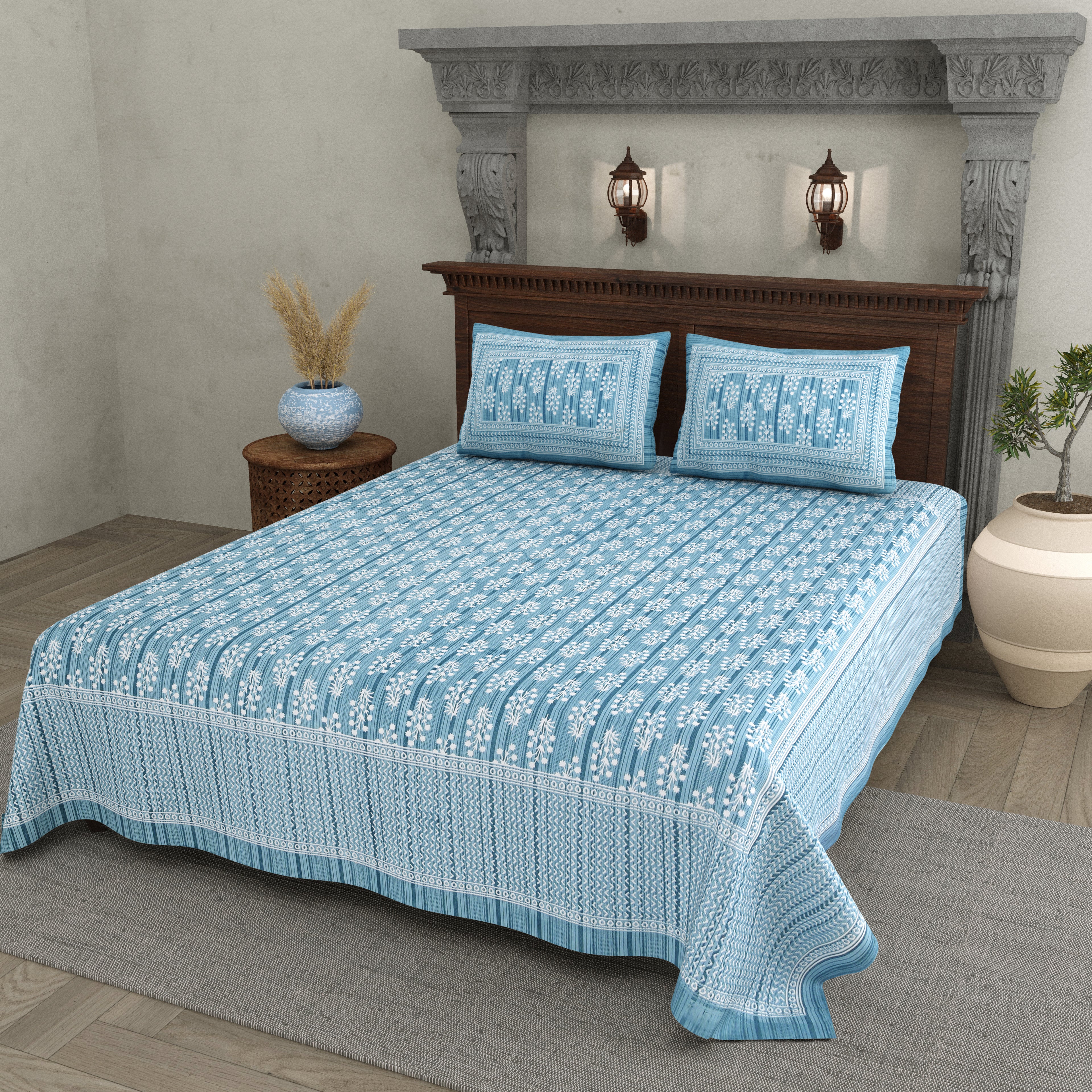 Blue Harmony Cotton Bedsheet
