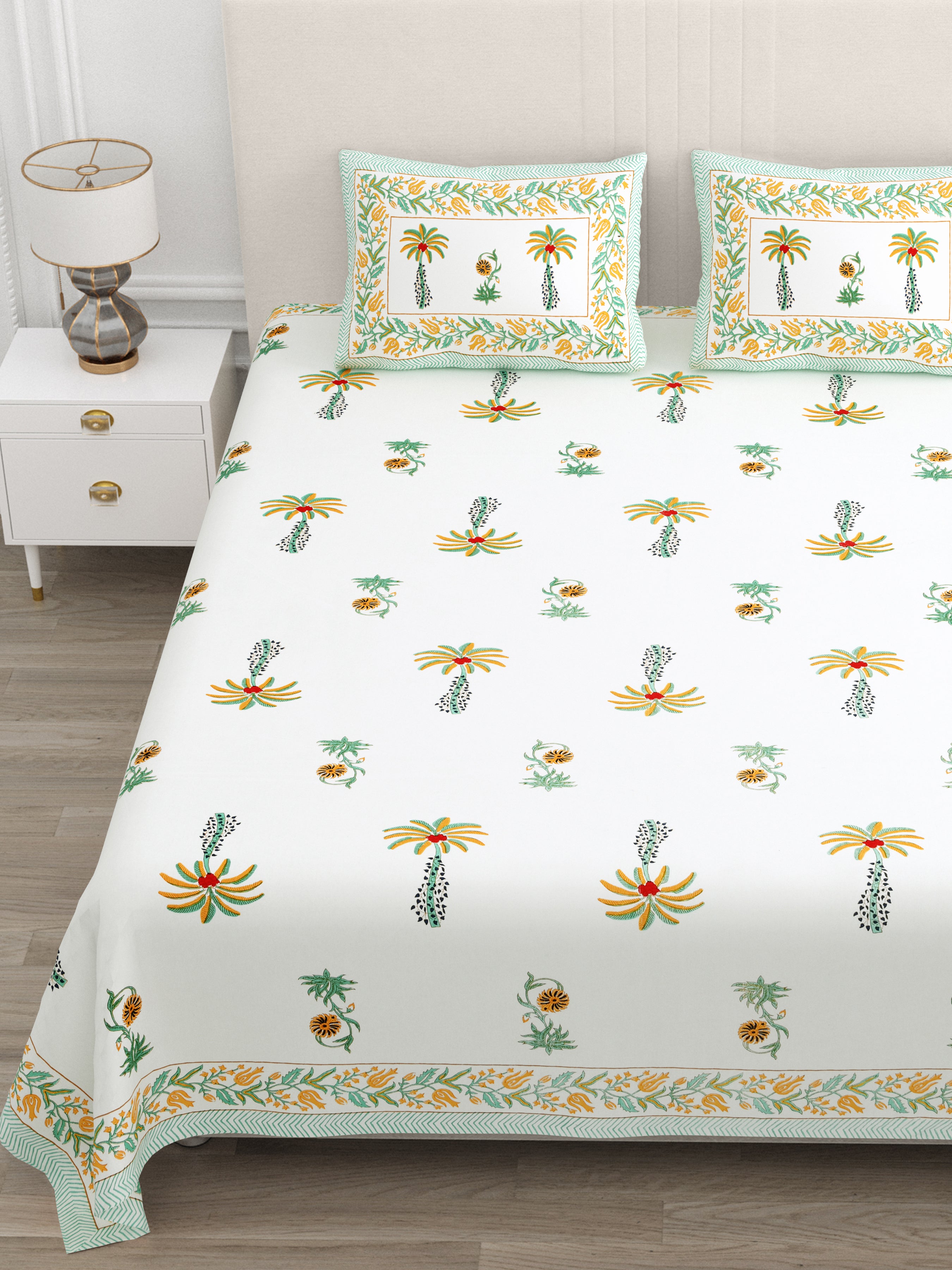 Palm Paradise King Size Bedsheet – Yellow Green