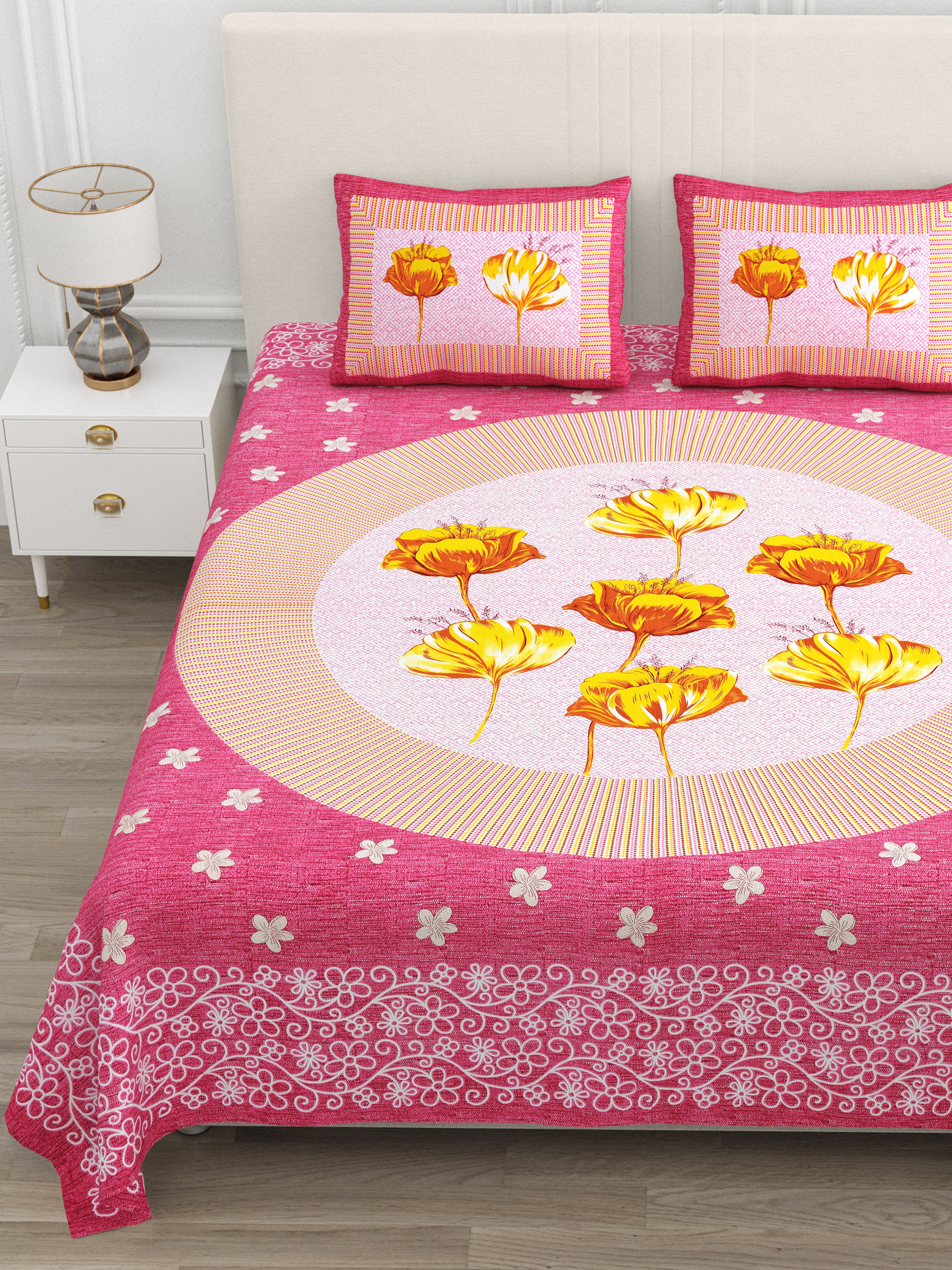 Mustard Tulip Bloom Cotton Bedsheet