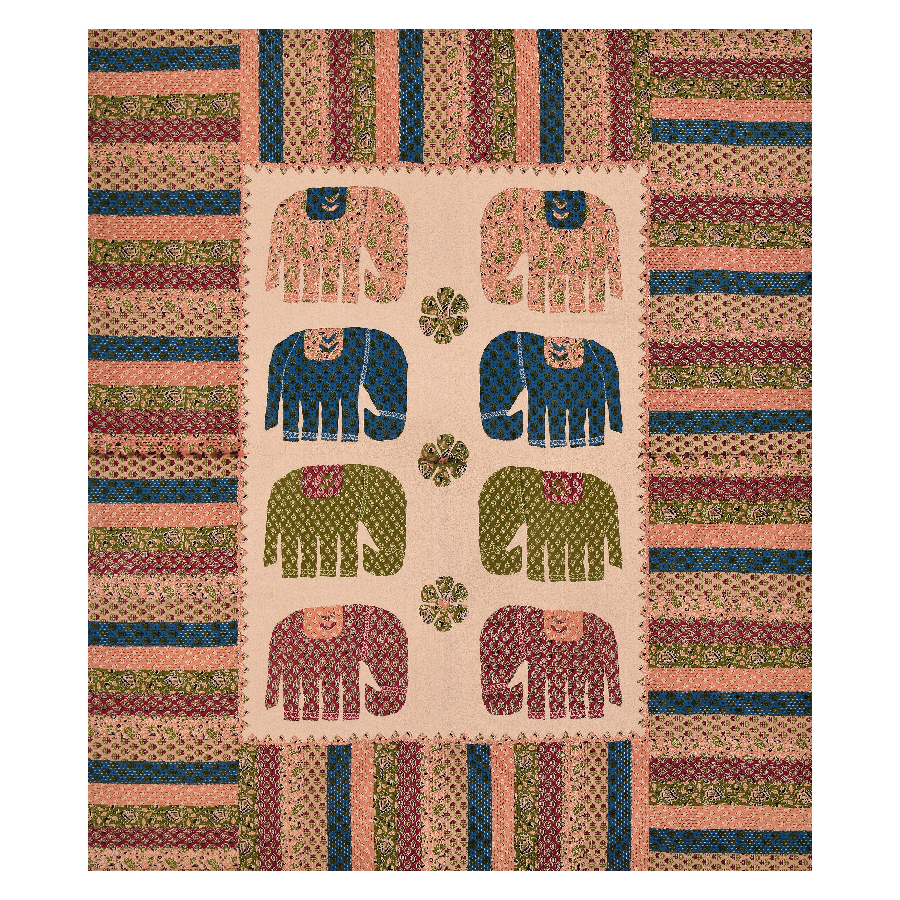 Royal Elephant Motif Cotton Bedsheet – Multicolor Print