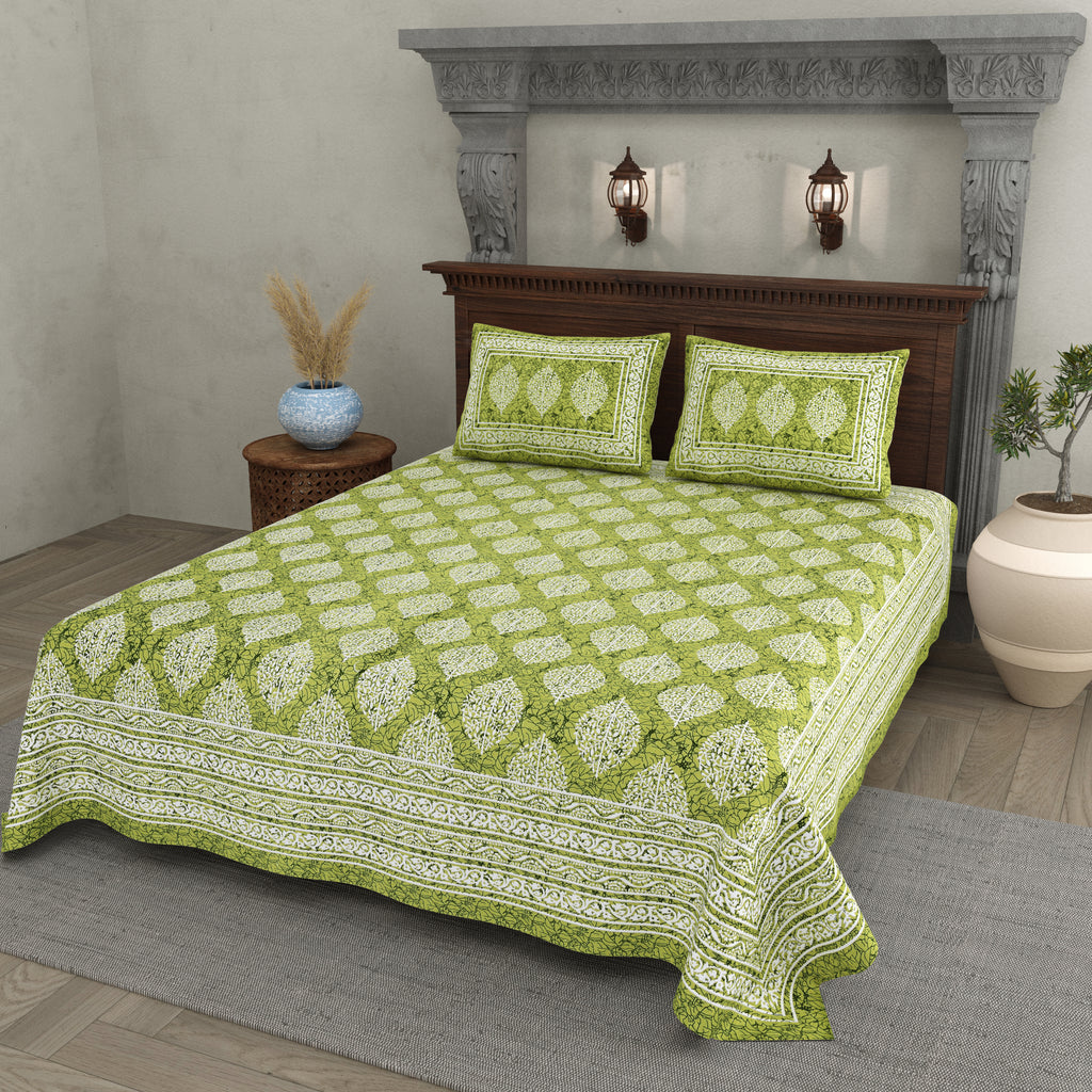 Green Leaf Motif Cotton Bedsheet
