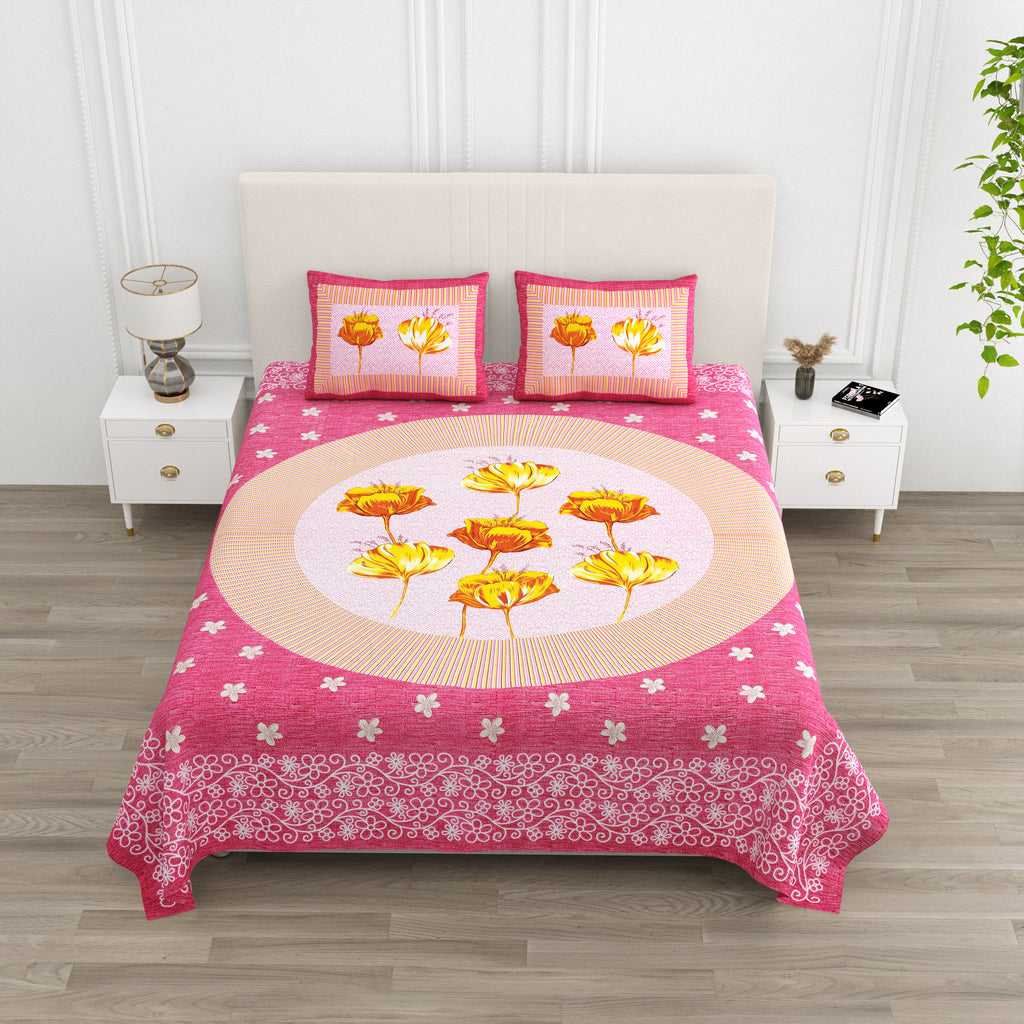Mustard Tulip Bloom Cotton Bedsheet