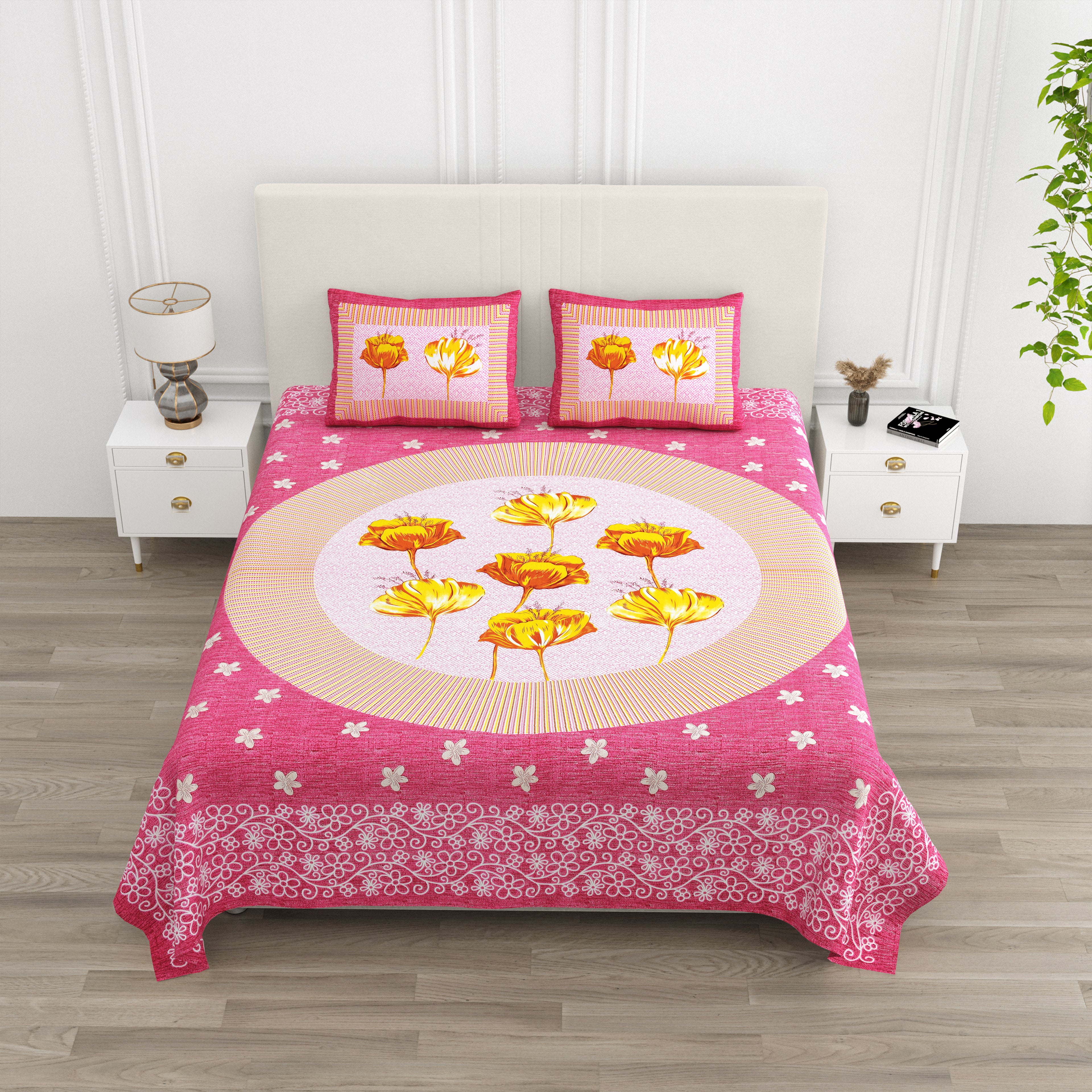 Mustard Tulip Bloom Cotton Bedsheet