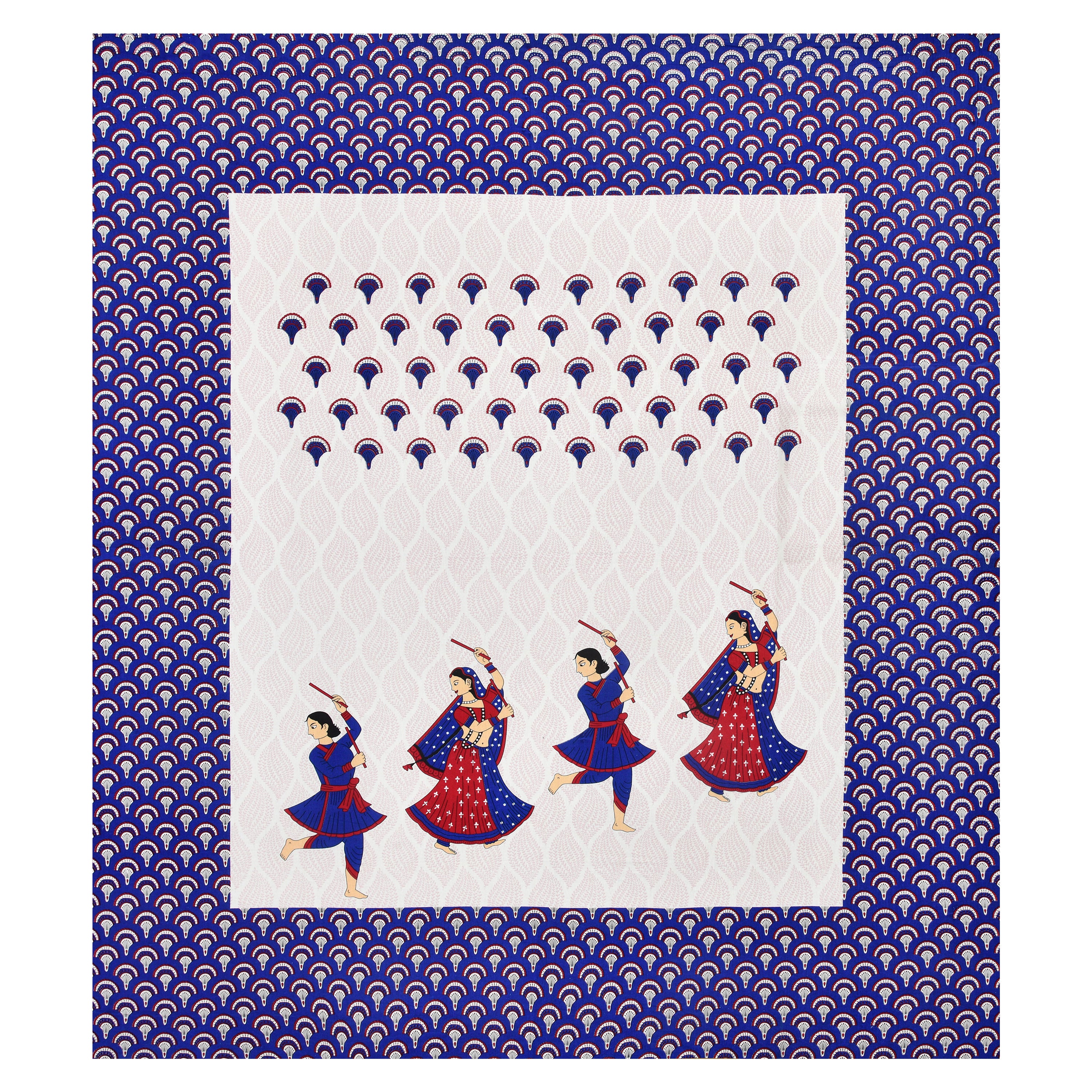Royal Blue Garba Dance Print Cotton Bedsheet – Folk Art