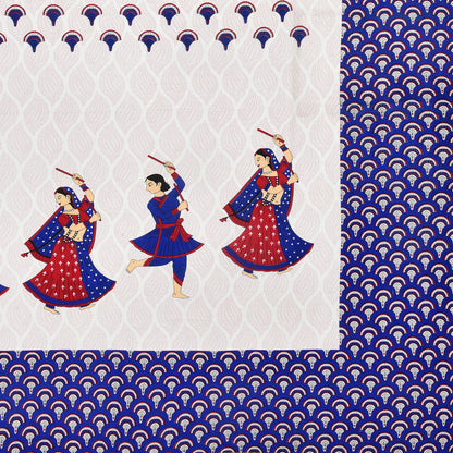 Royal Blue Garba Dance Print Cotton Bedsheet – Folk Art