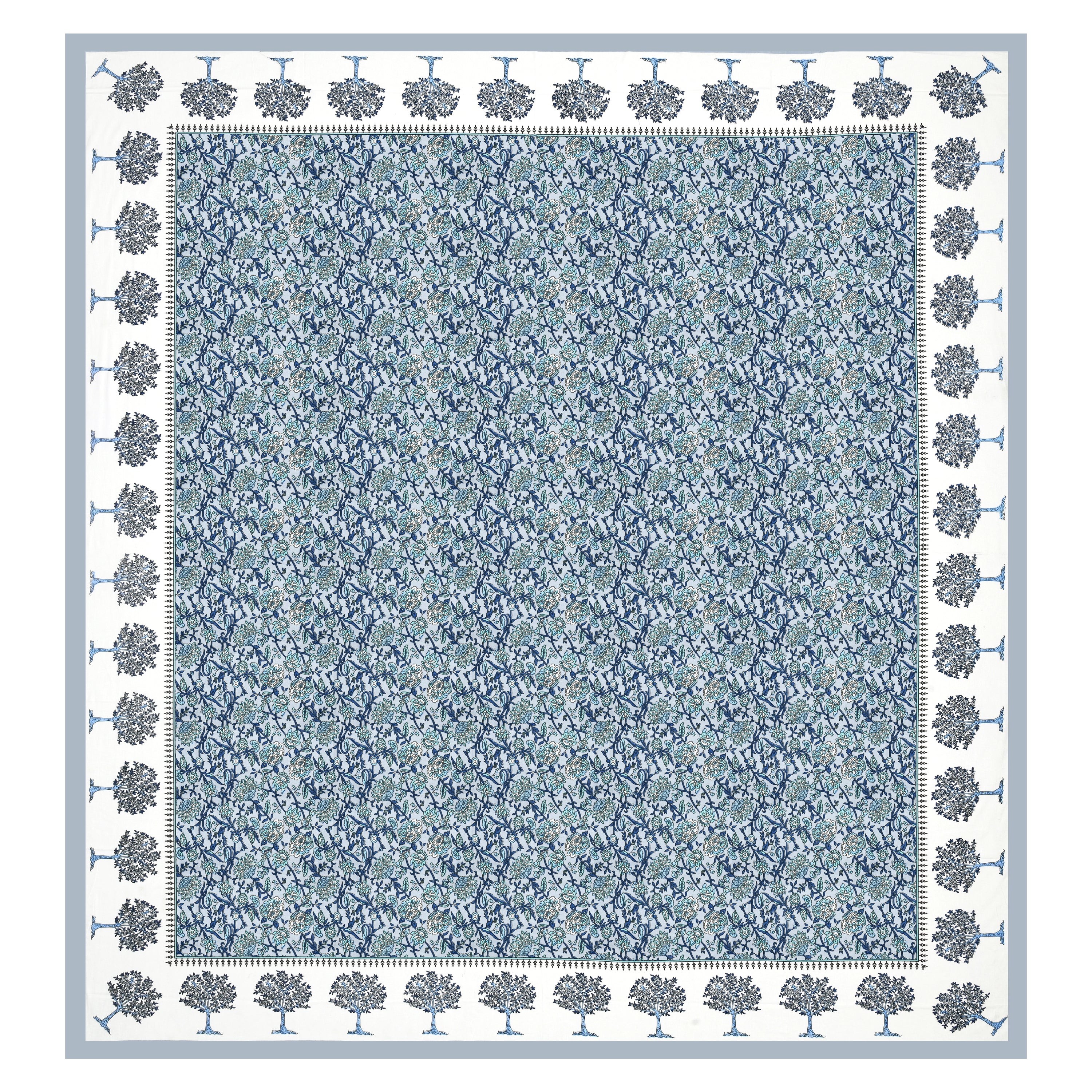 Blue Tree Motif King Size Bedsheet