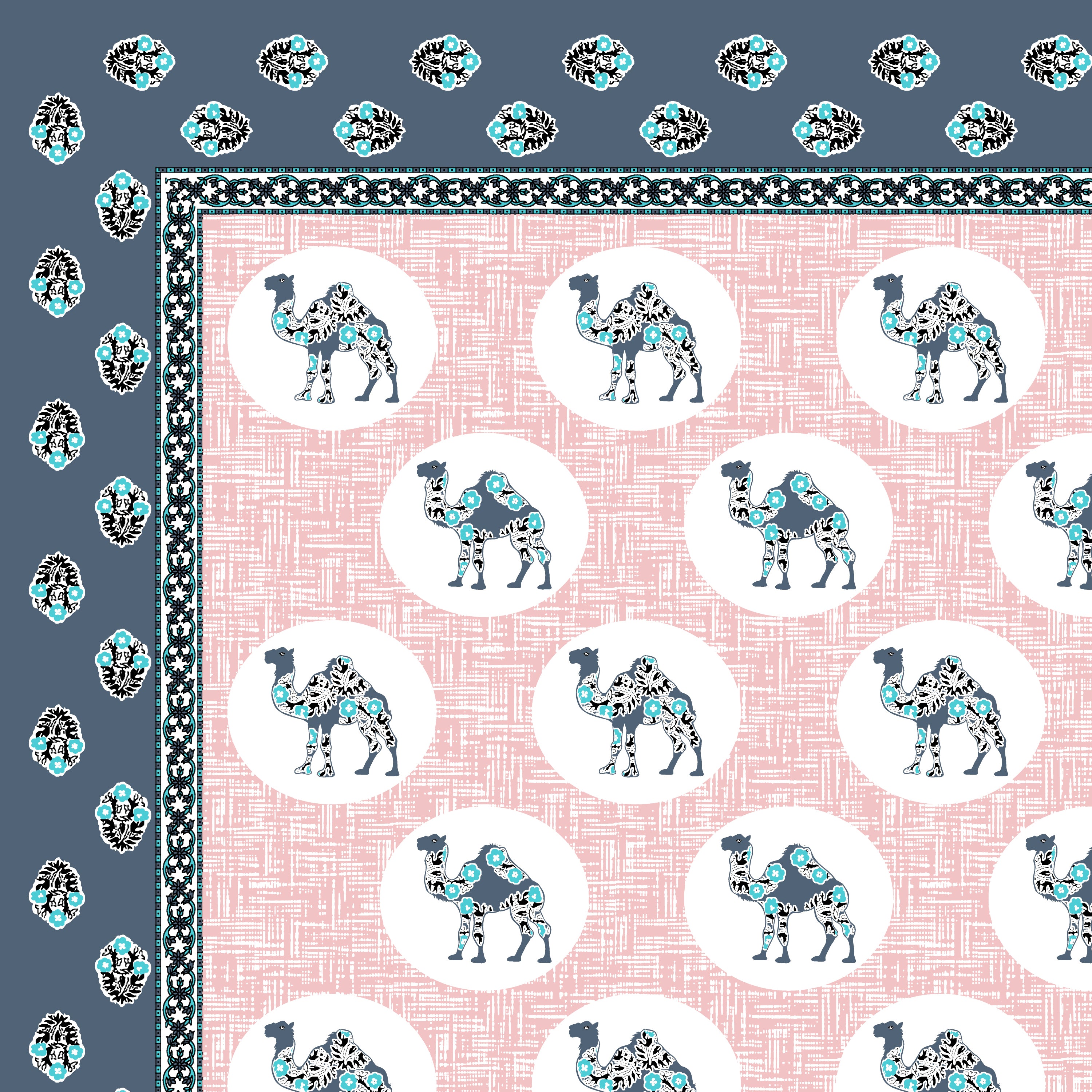 Rose Navy Camel Print King size bedsheet