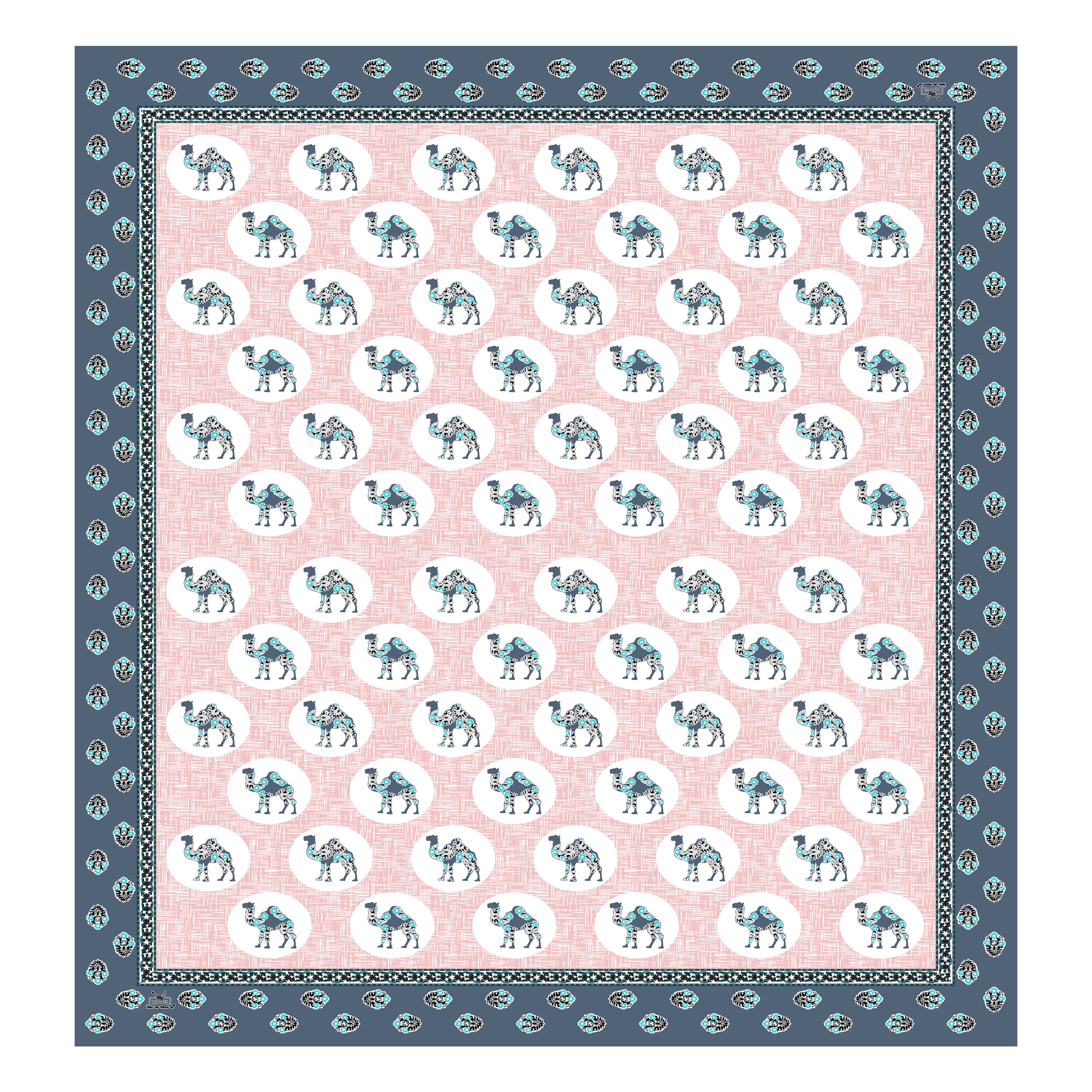 Rose Navy Camel Print King size bedsheet