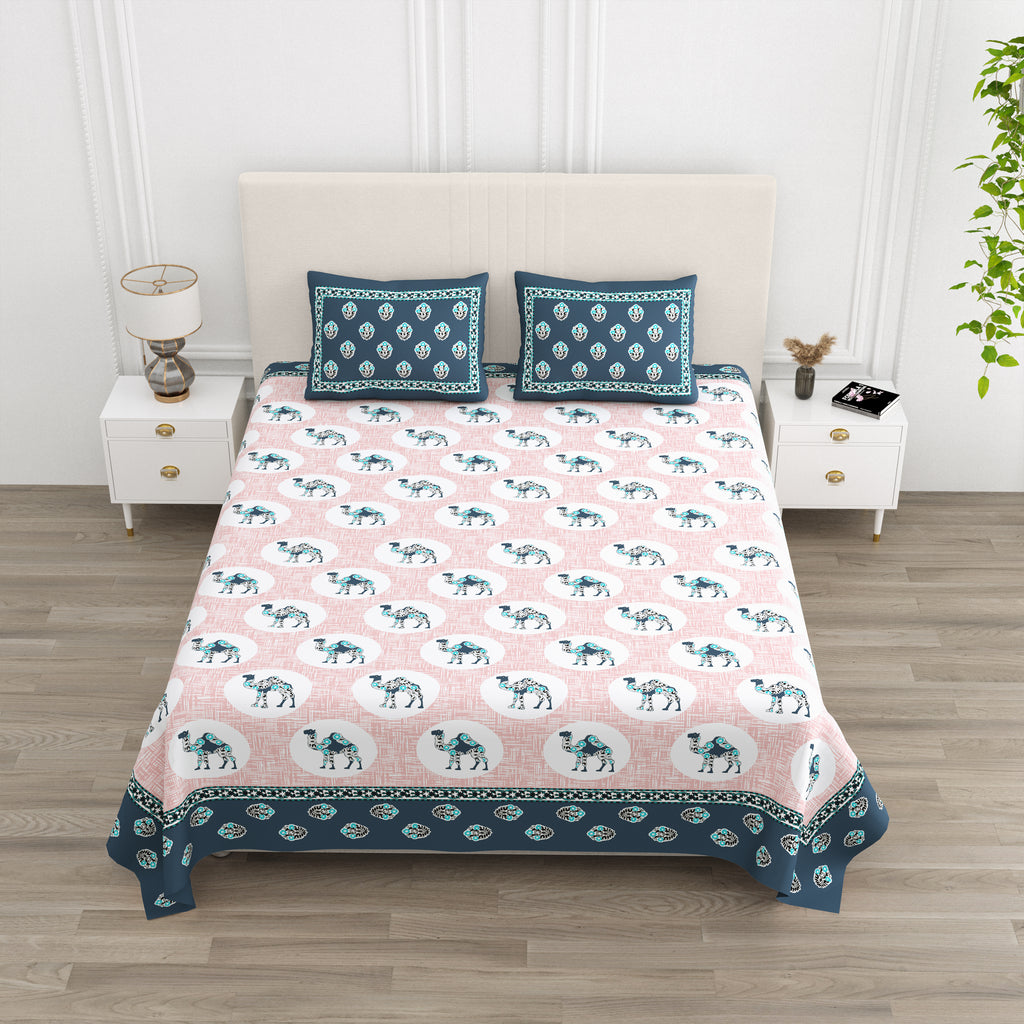 Rose Navy Camel Print King size bedsheet