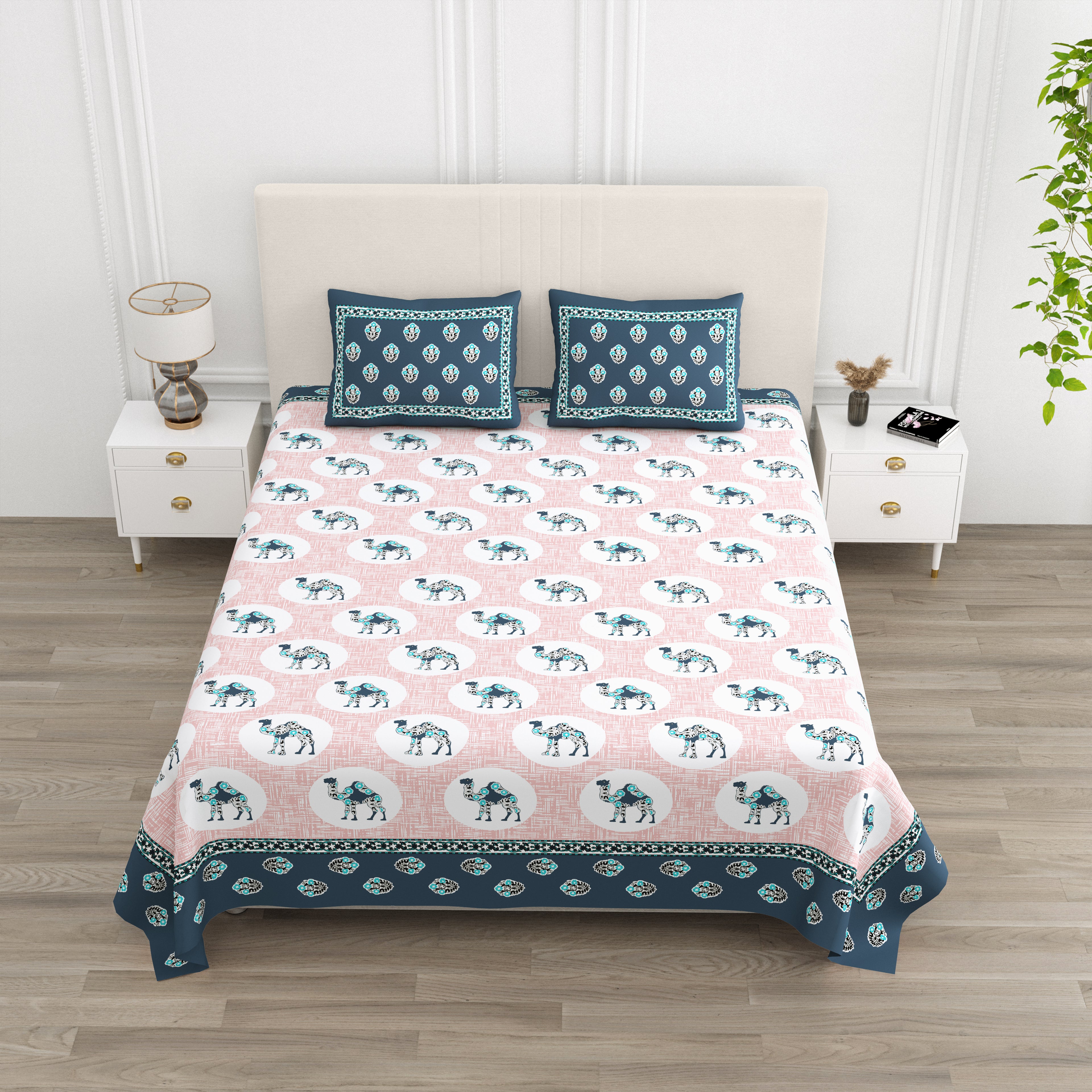 Rose Navy Camel Print King size bedsheet