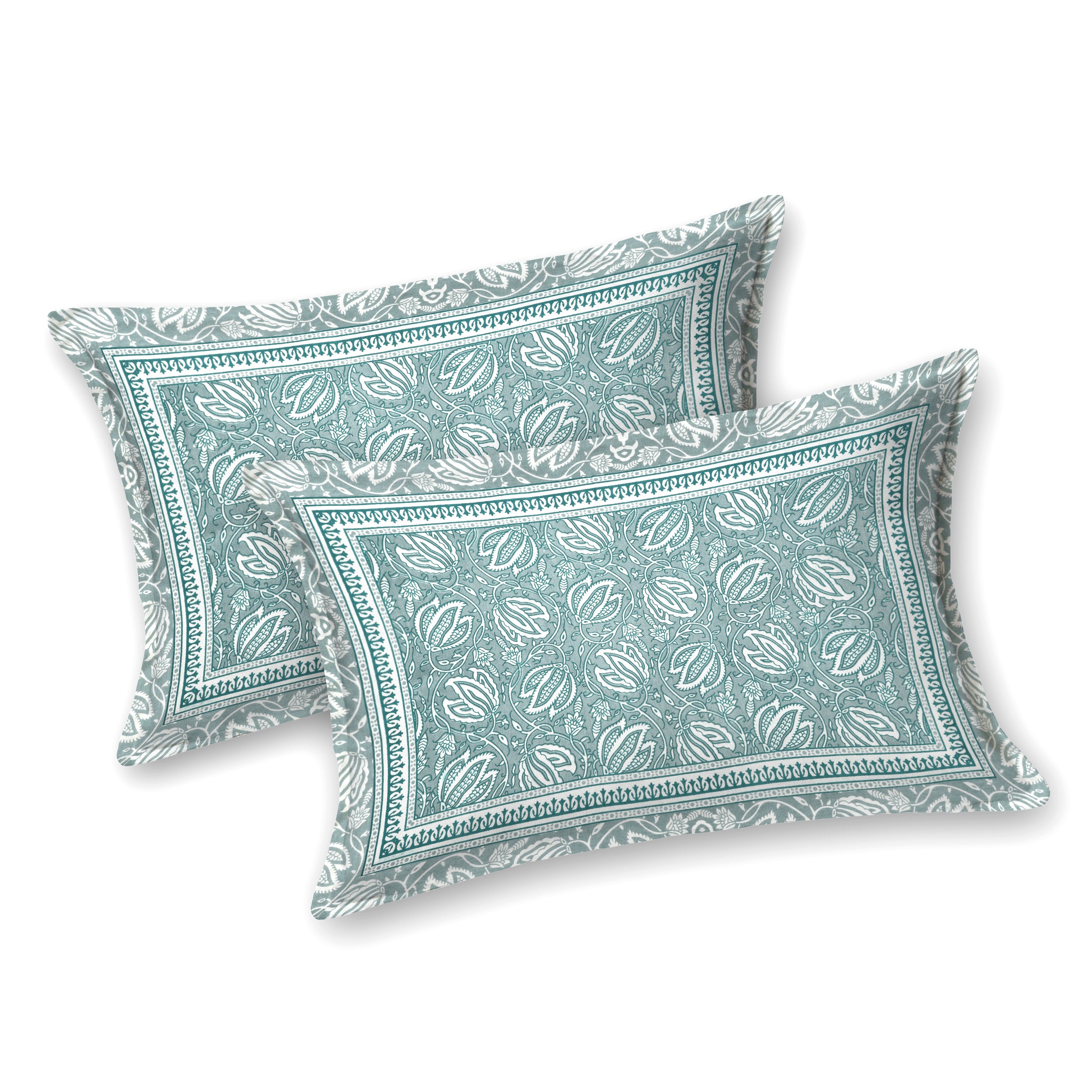 Teal Green Lotus Motif King Size Bedsheet