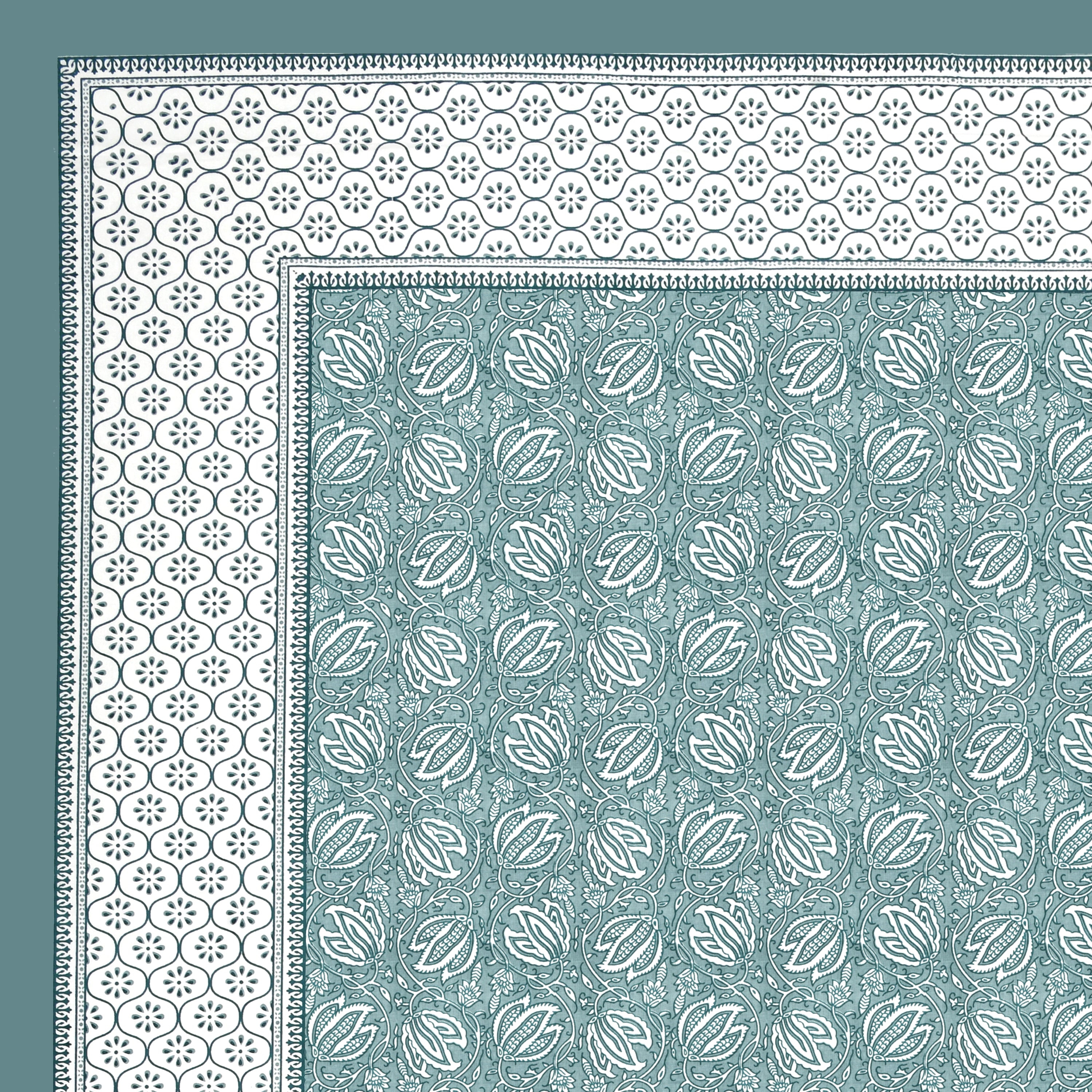 Teal Green Lotus Motif King Size Bedsheet