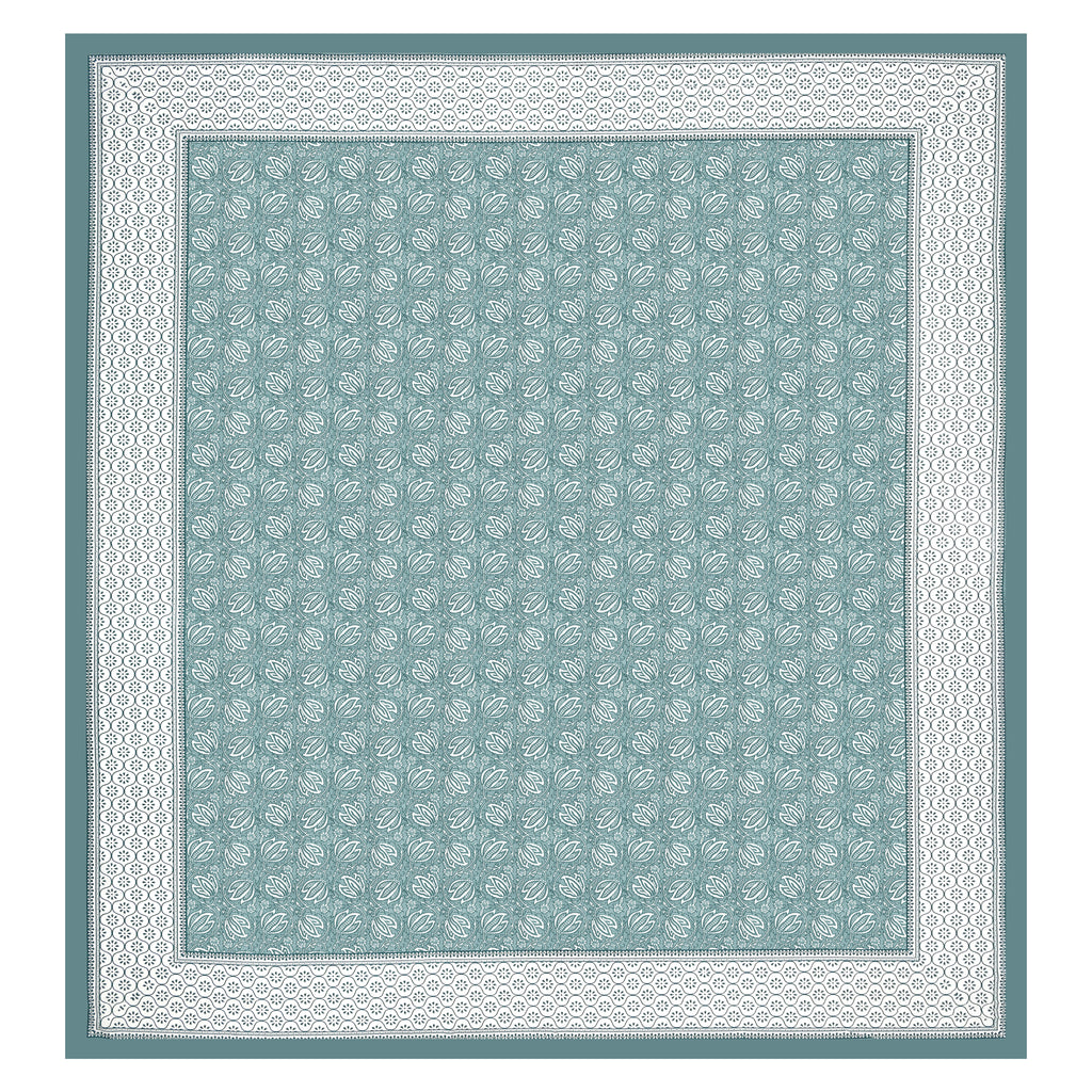 Teal Green Lotus Motif King Size Bedsheet