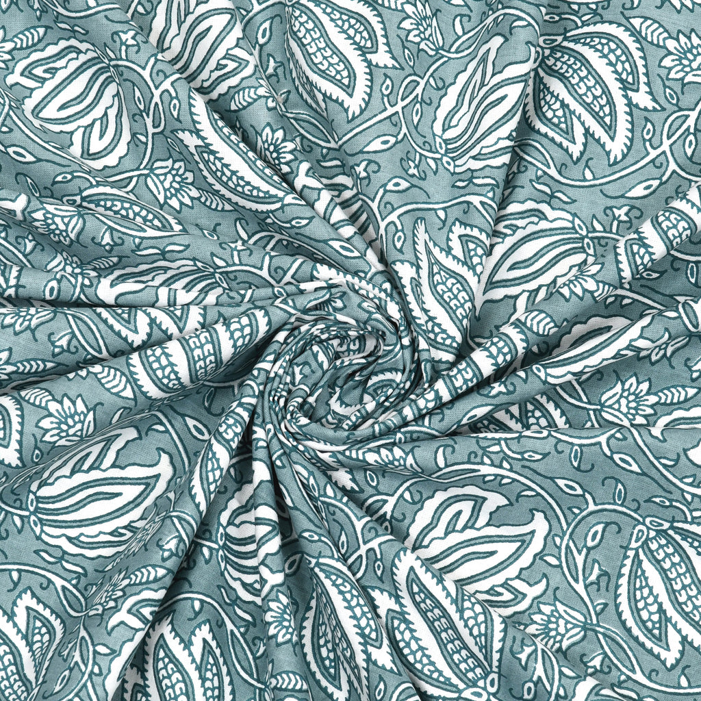 Teal Green Lotus Motif King Size Bedsheet