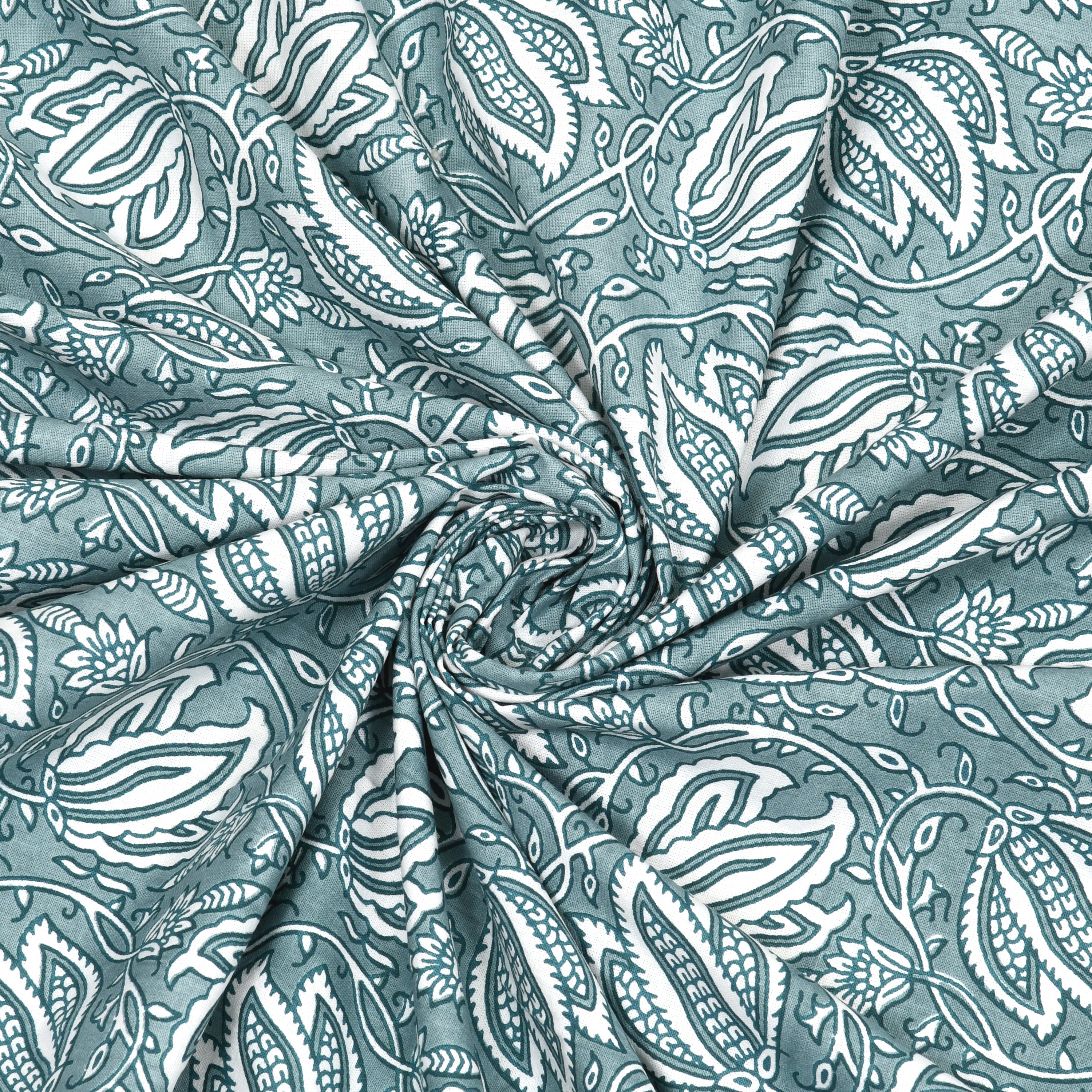 Teal Green Lotus Motif King Size Bedsheet