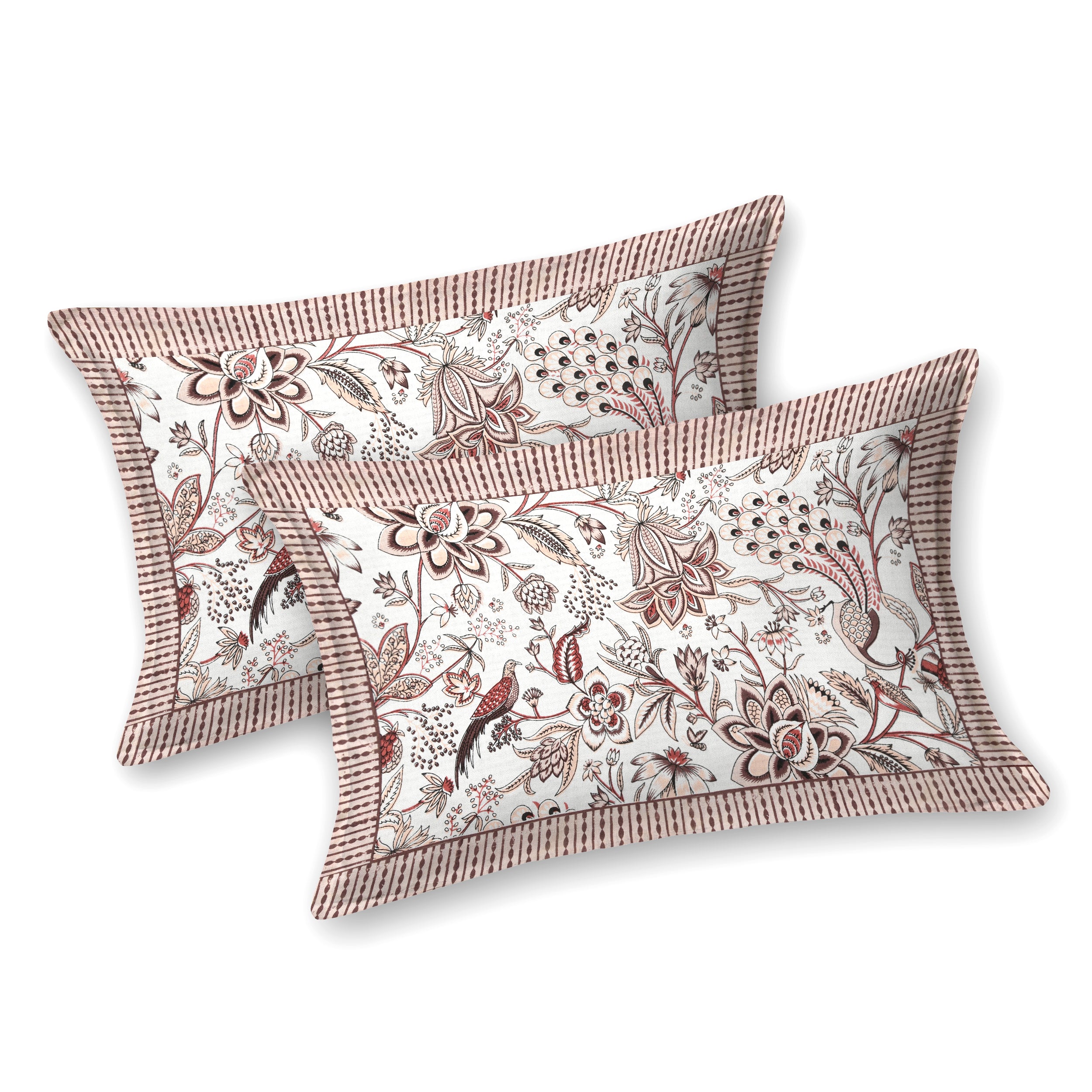 Rust Brown Floral Peacock Jaipuri Bedsheet
