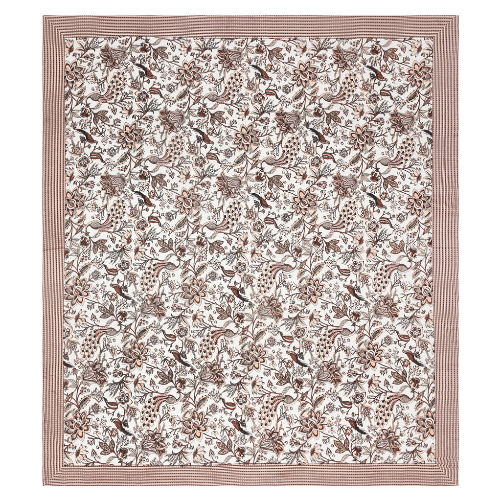 Rust Brown Floral Peacock Jaipuri Bedsheet
