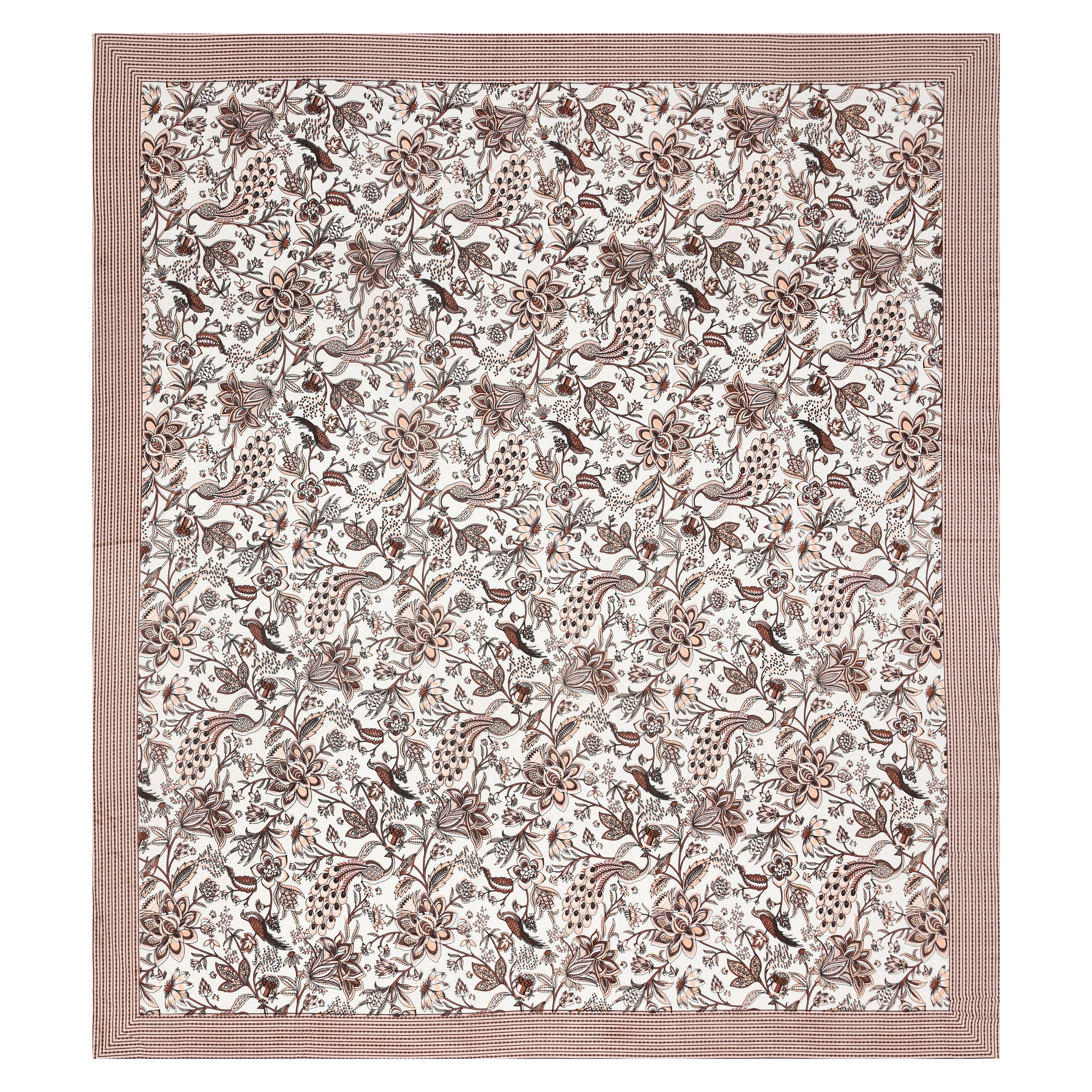 Rust Brown Floral Peacock Jaipuri Bedsheet