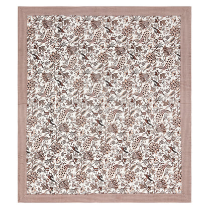 Rust Brown Floral Peacock Jaipuri Bedsheet