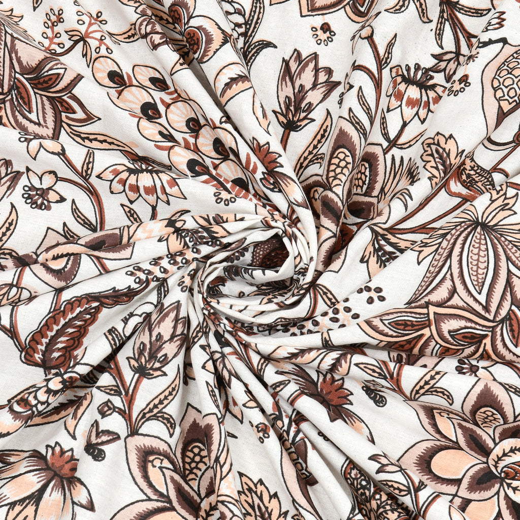 Rust Brown Floral Peacock Jaipuri Bedsheet
