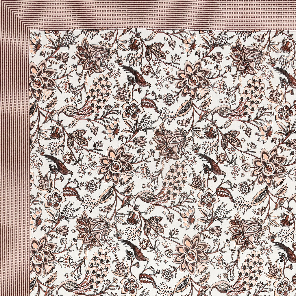 Rust Brown Floral Peacock Jaipuri Bedsheet