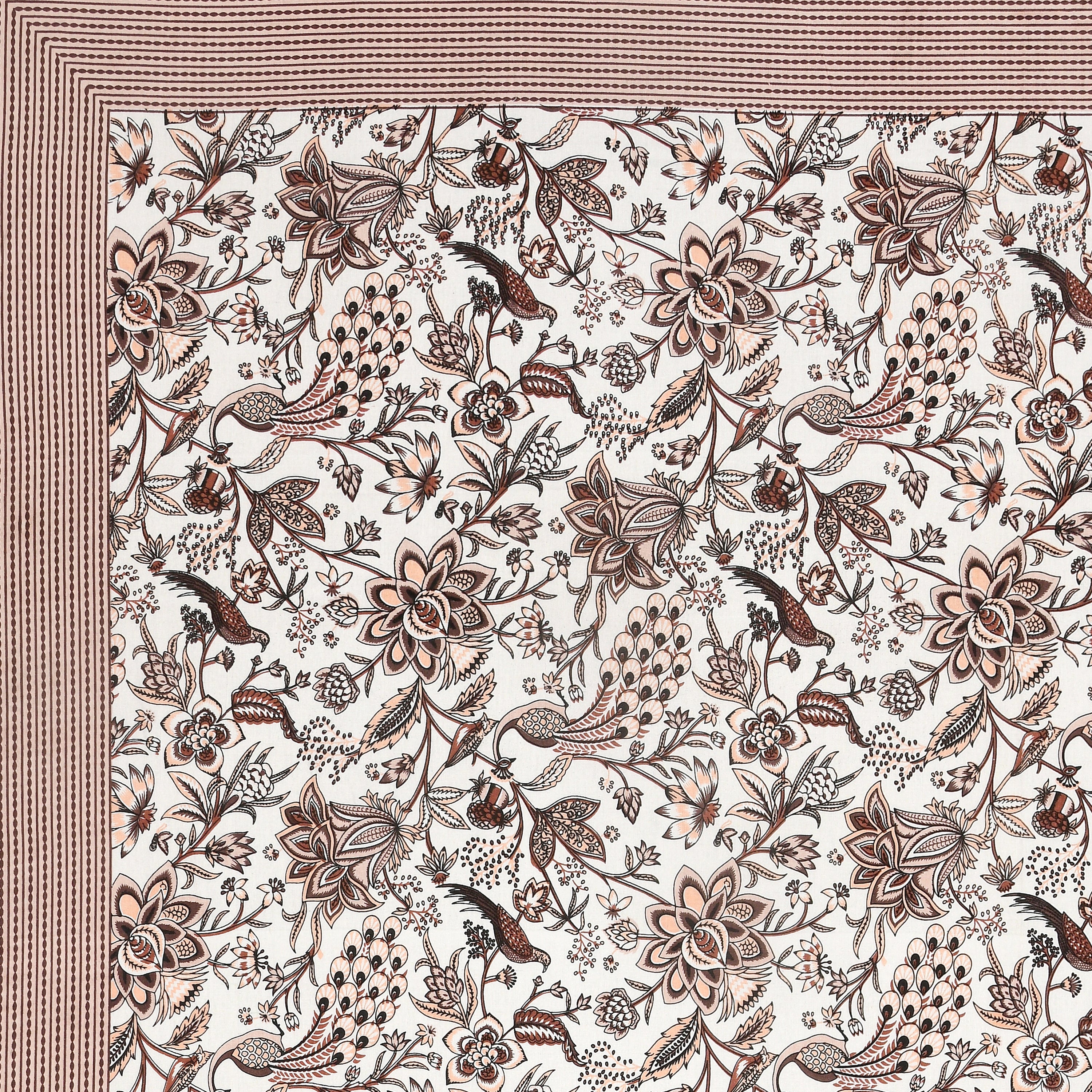 Rust Brown Floral Peacock Jaipuri Bedsheet
