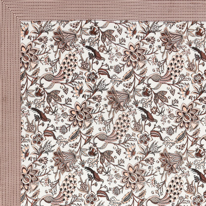 Rust Brown Floral Peacock Jaipuri Bedsheet