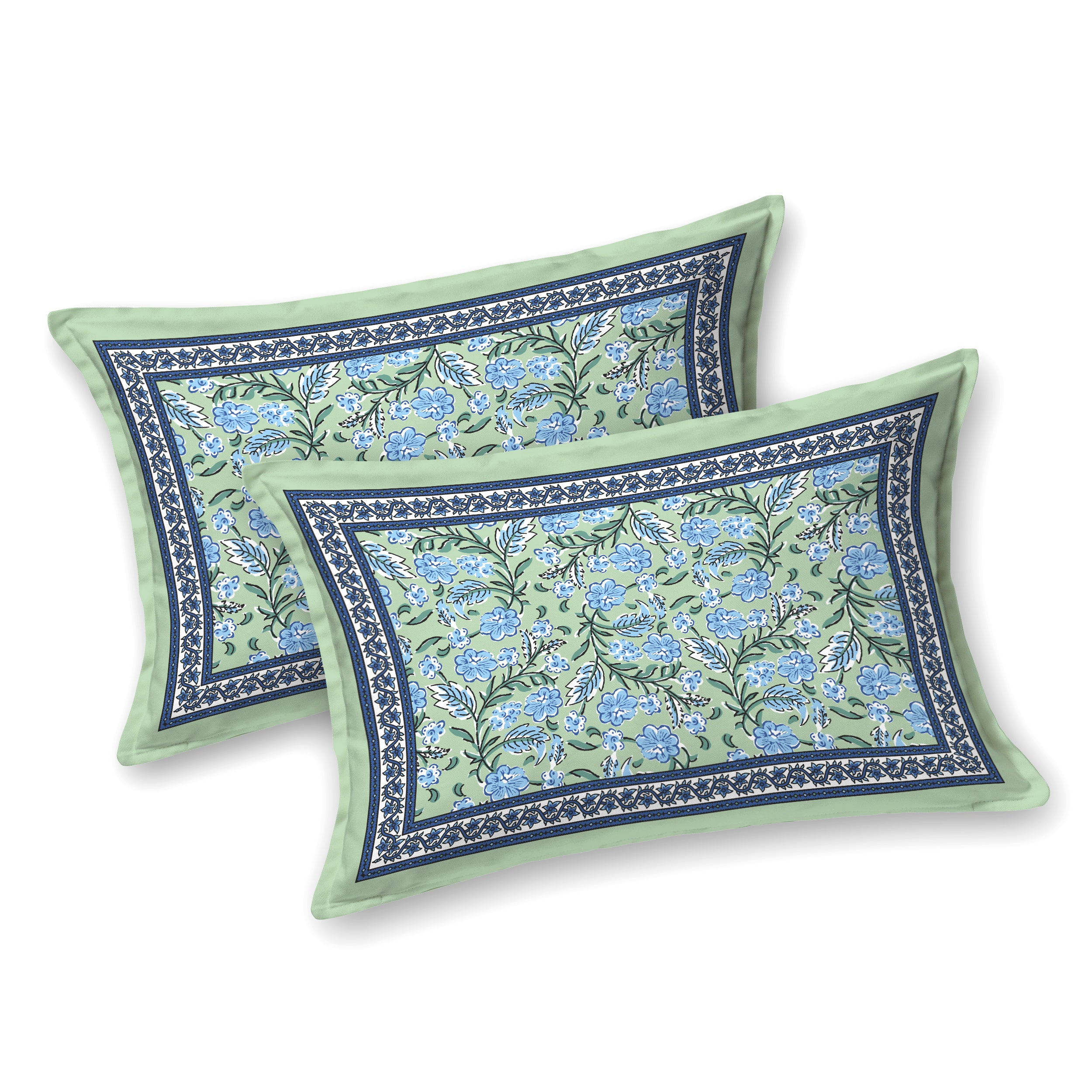 Green Blue Floral Print King size bedsheet