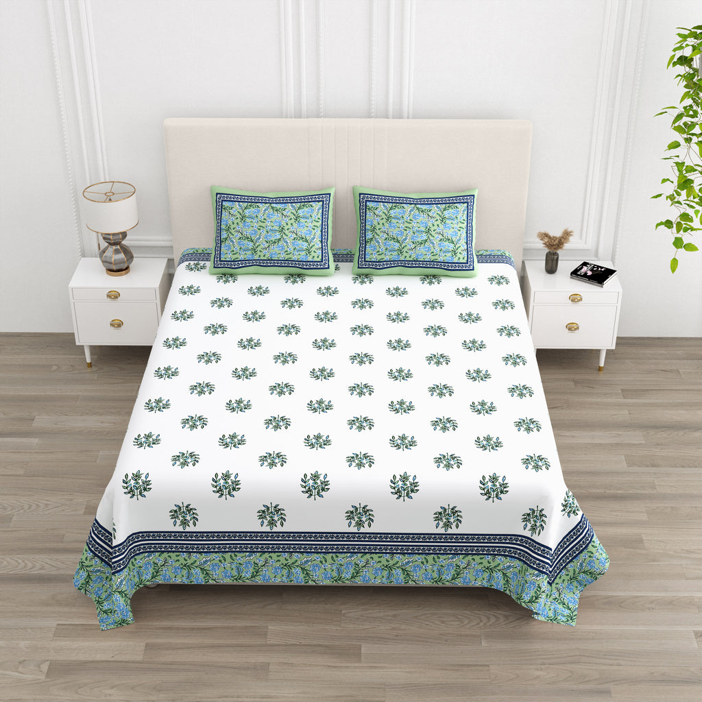 Green Blue Floral Print King size bedsheet