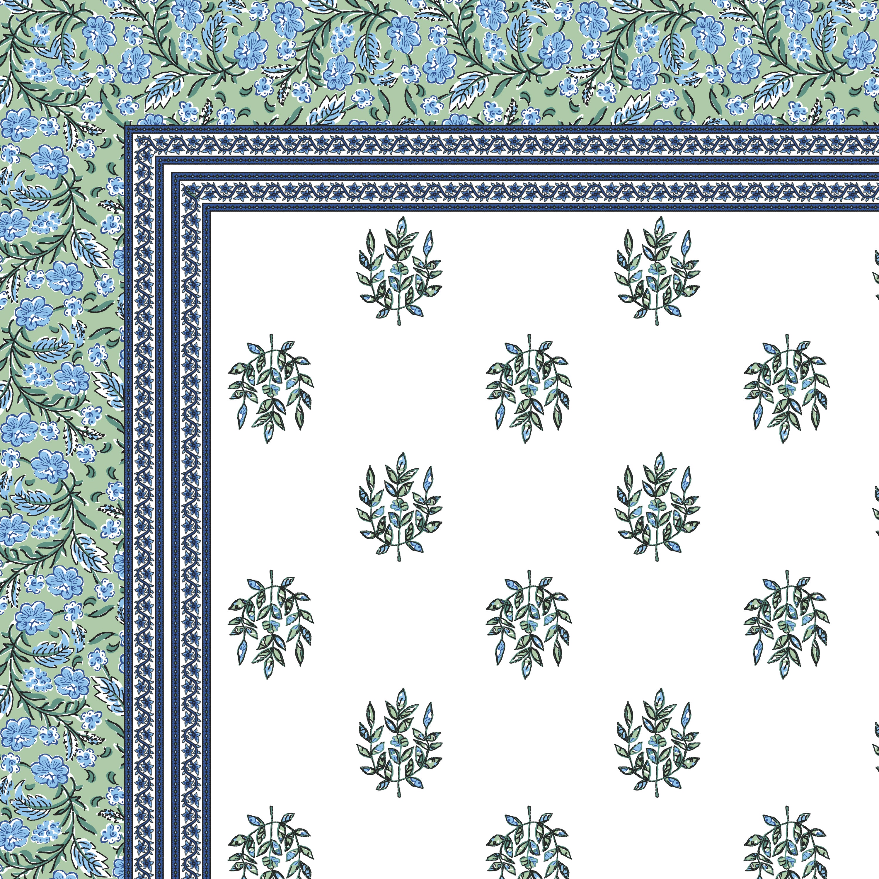 Green Blue Floral Print King size bedsheet