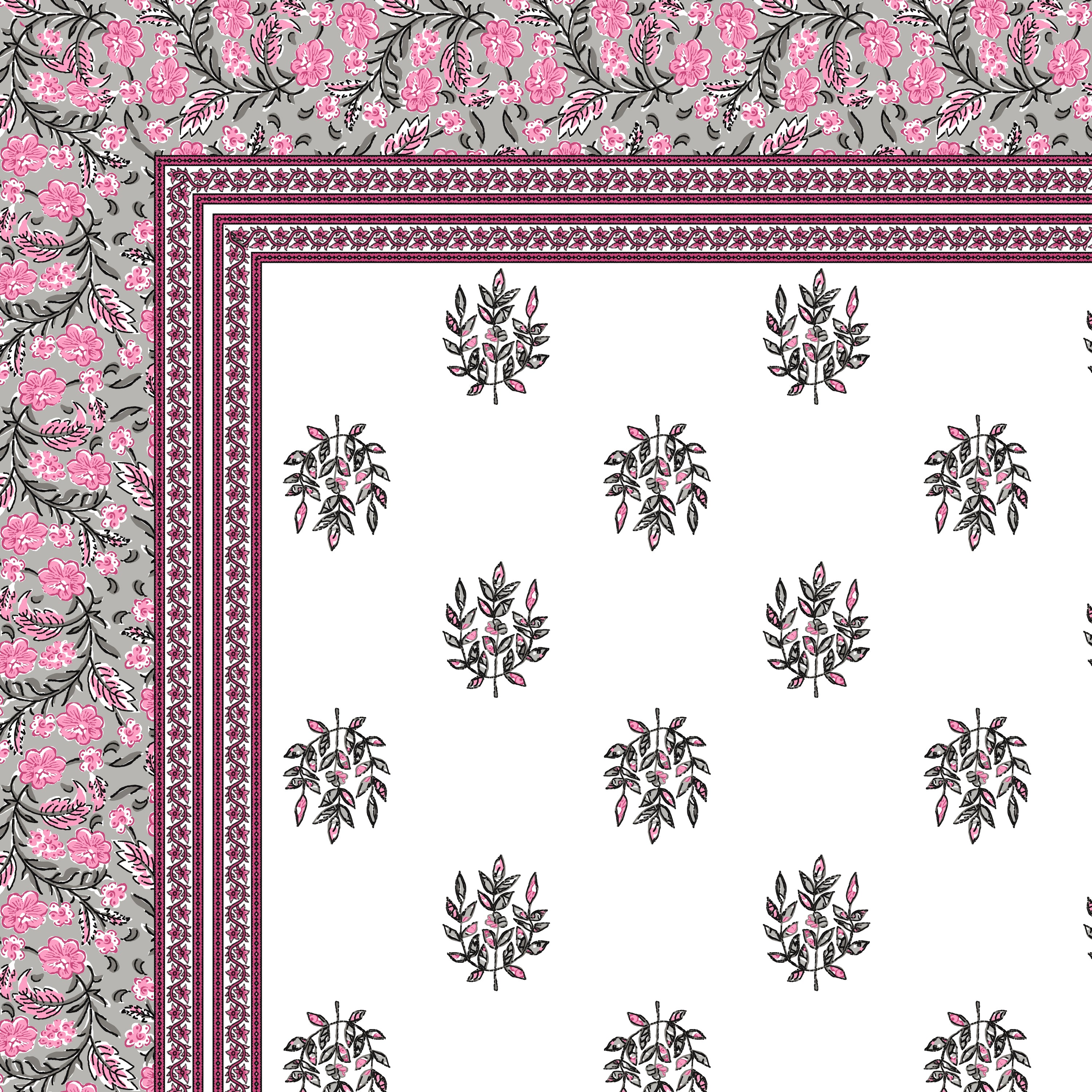 Rose Grey Floral Print King size bedsheet