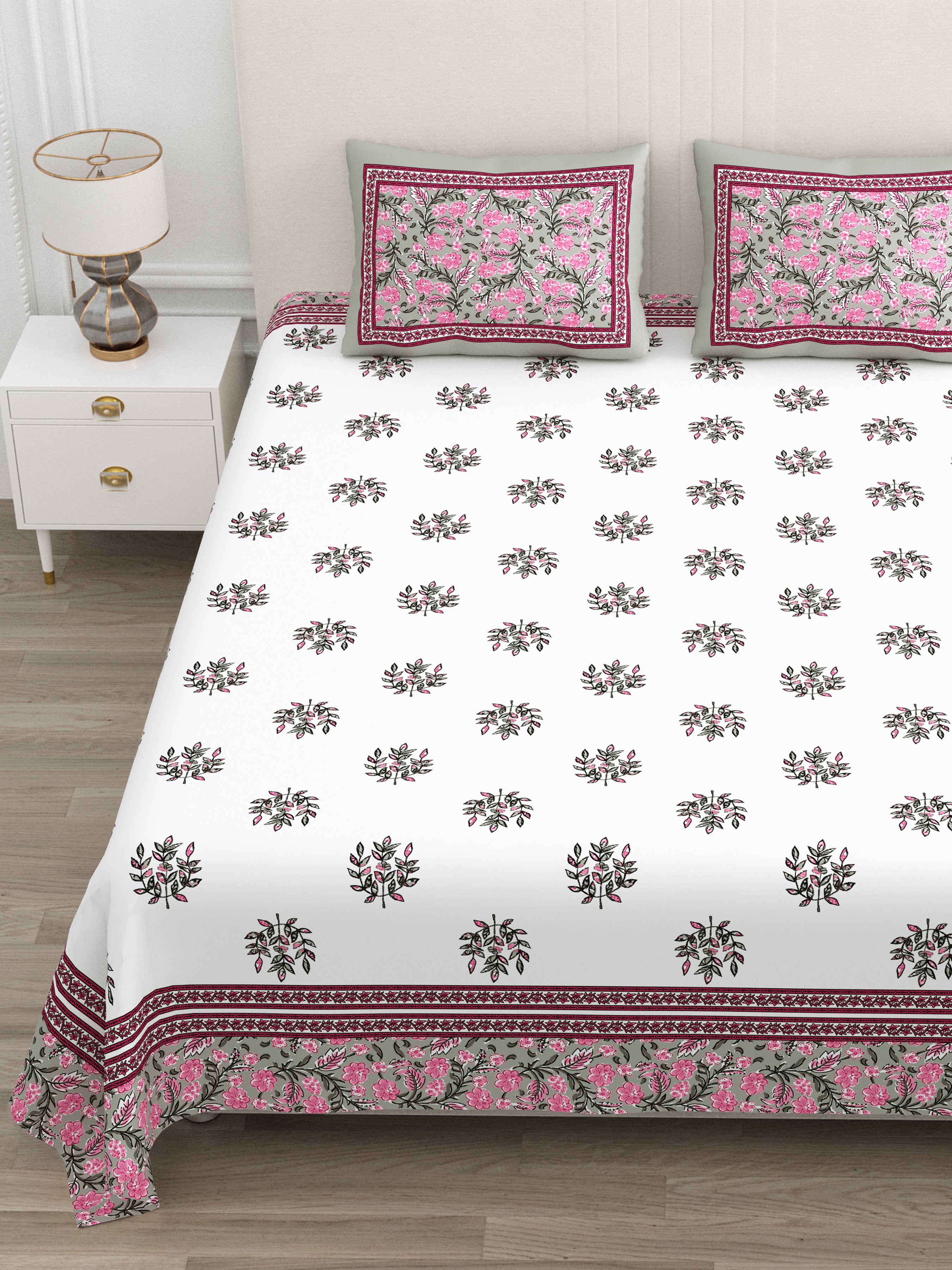 Rose Grey Floral Print King size bedsheet