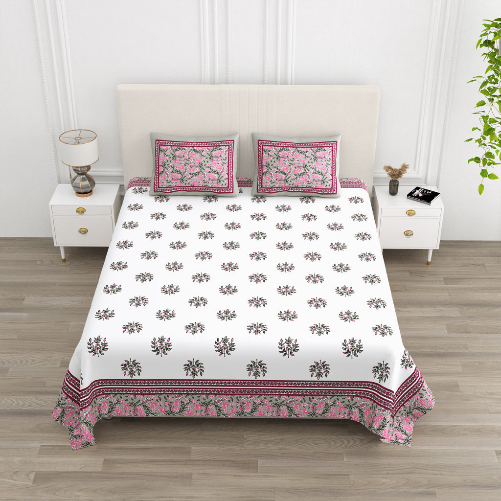 Rose Grey Floral Print King size bedsheet
