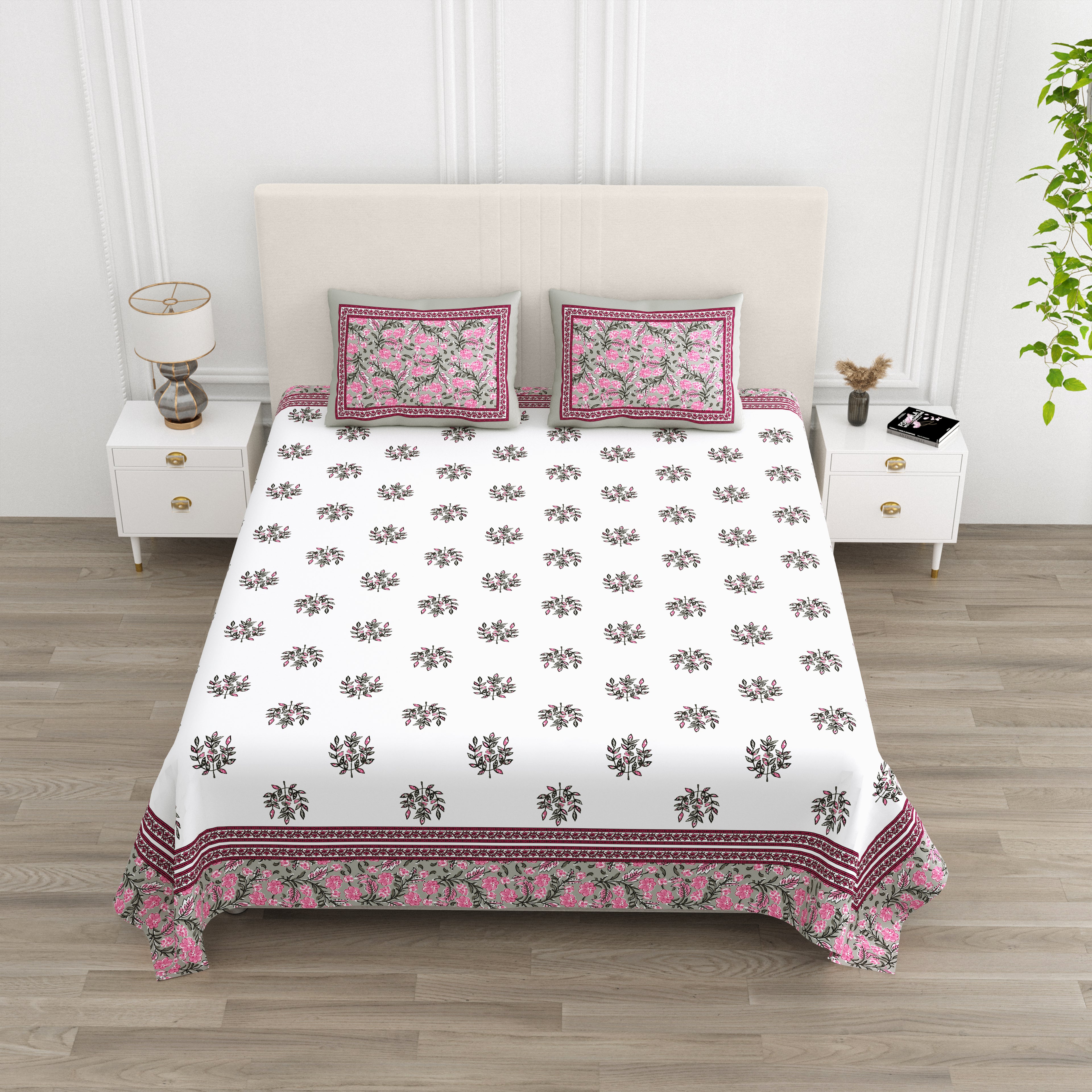 Rose Grey Floral Print King size bedsheet