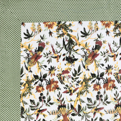 Tropical Bird & Floral Cotton Bedsheet – Green Border