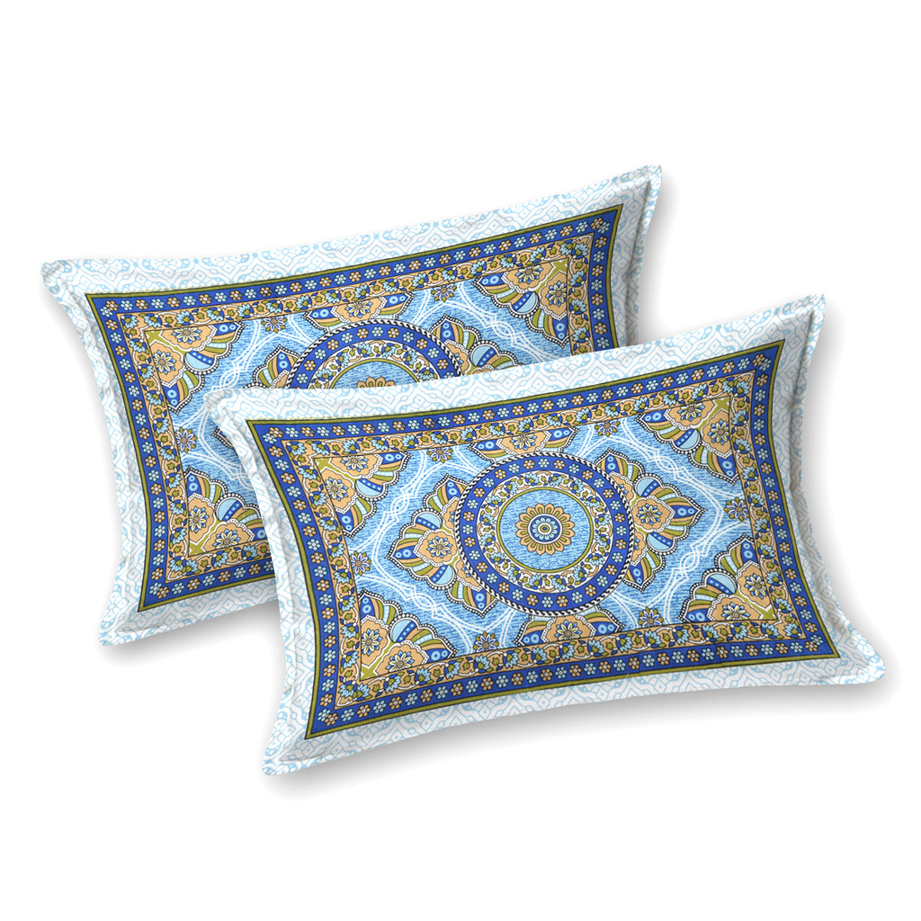 Mandala Art Cotton Bedsheet – Azure & Olive Royal Mosaic