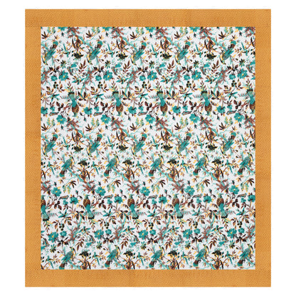 Luxury Floral Paradise Bedsheet – Mustard Border, Teal Flowers
