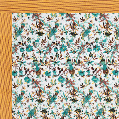 Luxury Floral Paradise Bedsheet – Mustard Border, Teal Flowers