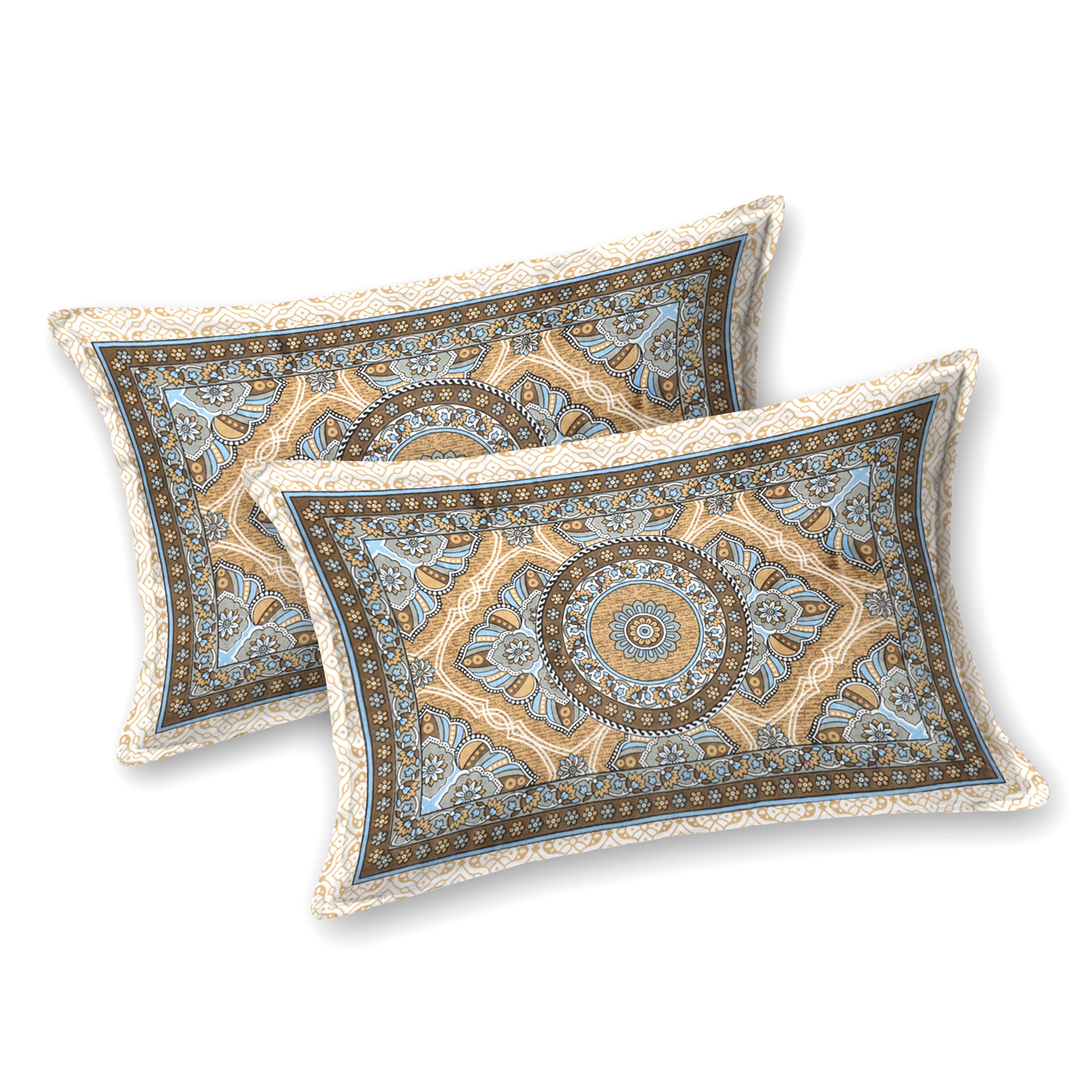 Mandala Art Cotton Bedsheet – Sky & Ochre Palace Mosaic