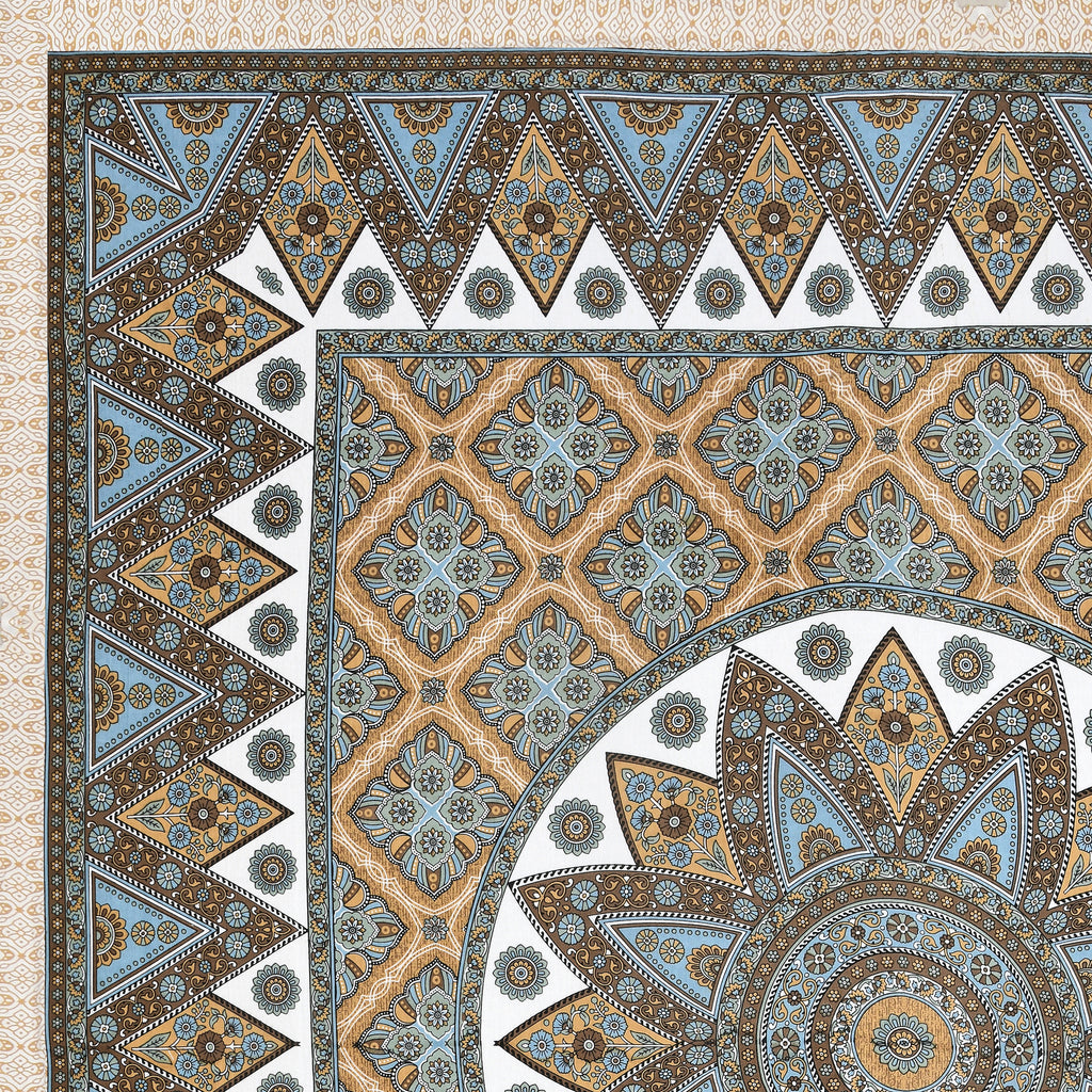Mandala Art Cotton Bedsheet – Sky & Ochre Palace Mosaic
