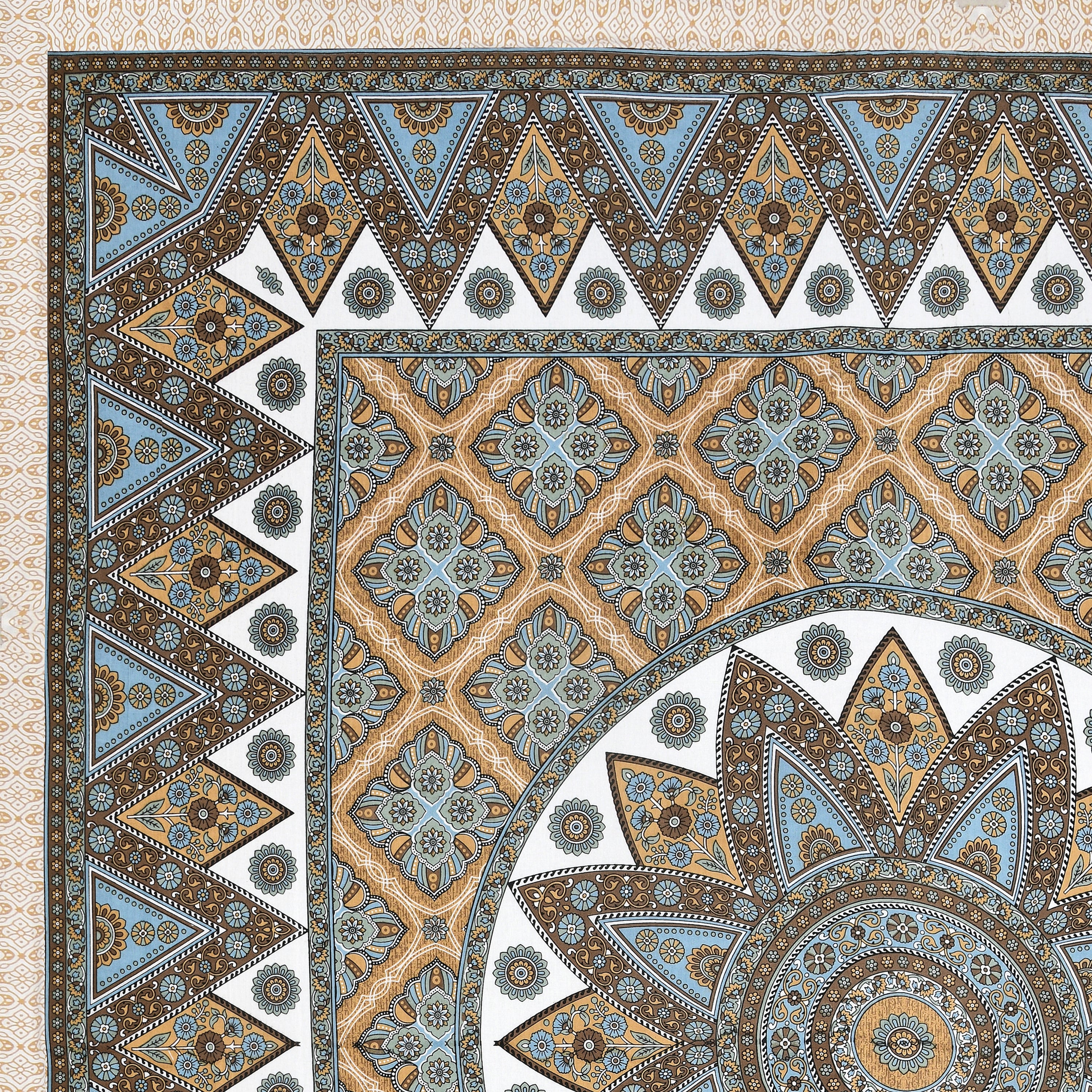 Mandala Art Cotton Bedsheet – Sky & Ochre Palace Mosaic