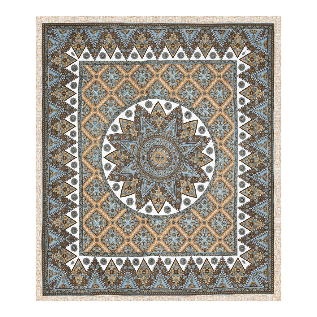 Mandala Art Cotton Bedsheet – Sky & Ochre Palace Mosaic