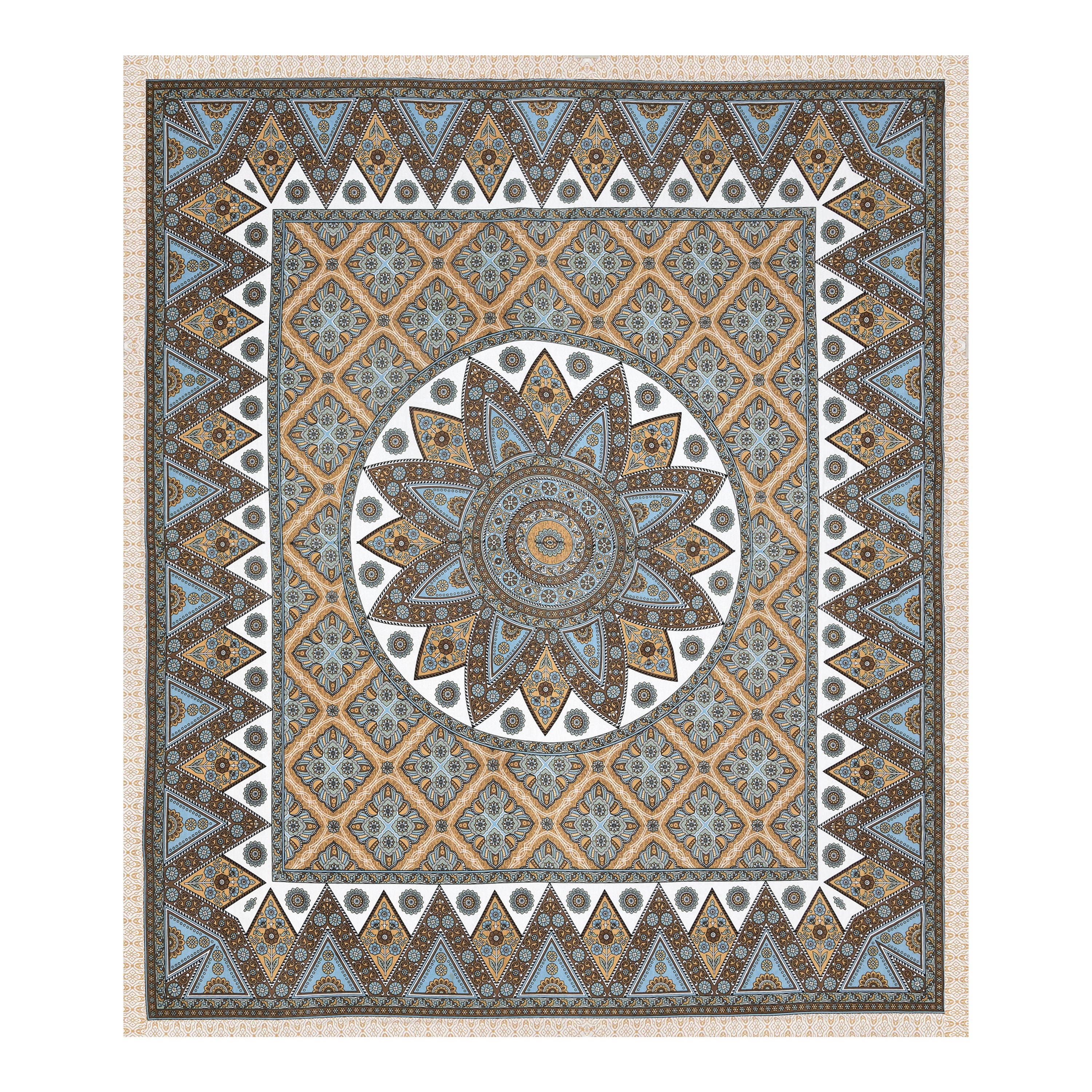 Mandala Art Cotton Bedsheet – Sky & Ochre Palace Mosaic